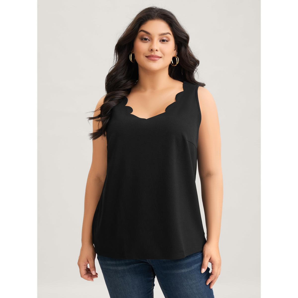 Plus Size Solid V Neck Laser Cut Tank Top Women Black Timeless Non V-neck Elegant Tank Tops Camis BloomChic 18-20/2X Product Image