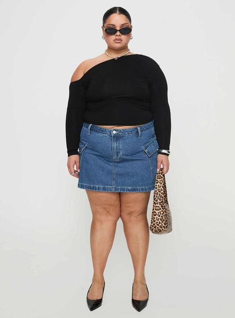 Zakai Cargo Denim Mini Skirt Mid Blue Curve Product Image