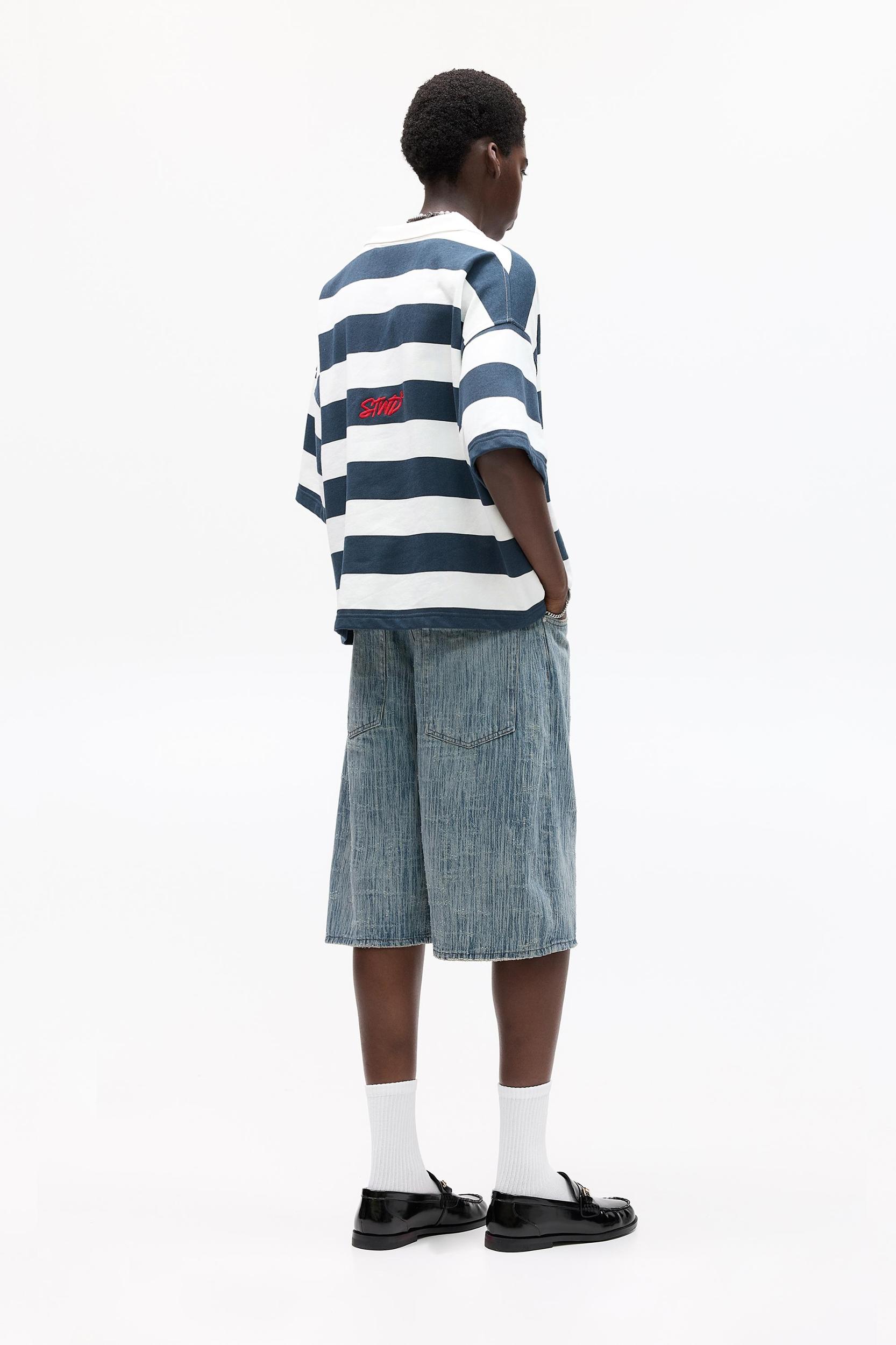 Embroidered striped short sleeve polo shirt Product Image