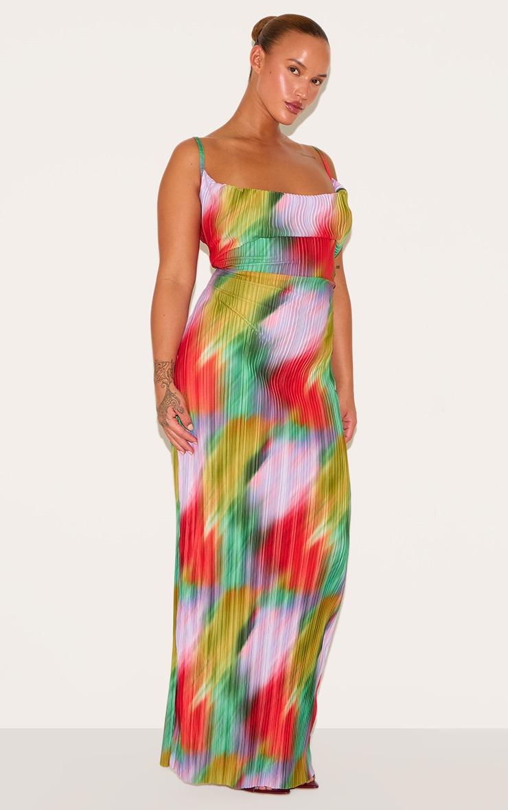 Plus Multi Printed Plisse Cowl Neck Maxi Dress Product Image
