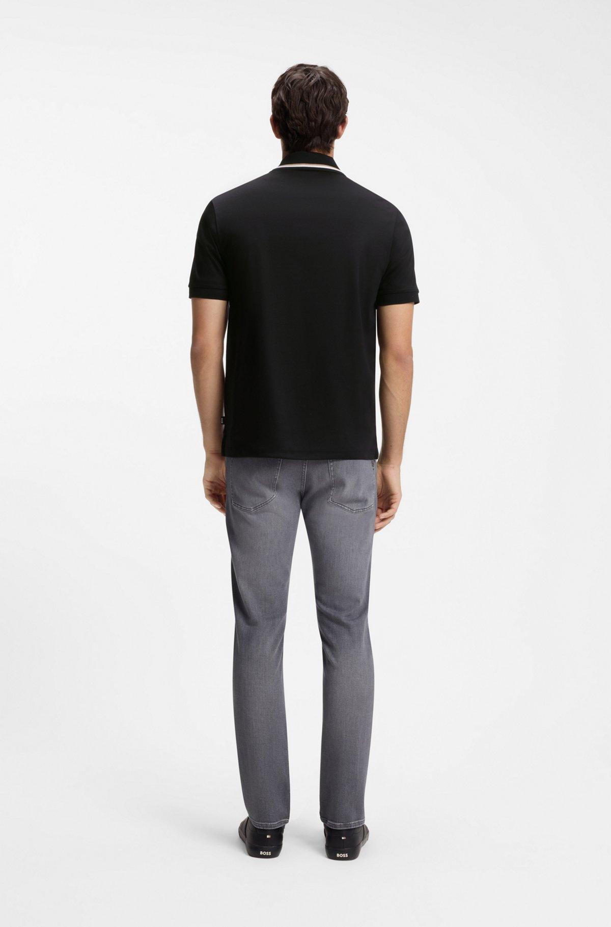 Slim-fit cotton polo shirt with striped collar Product Image