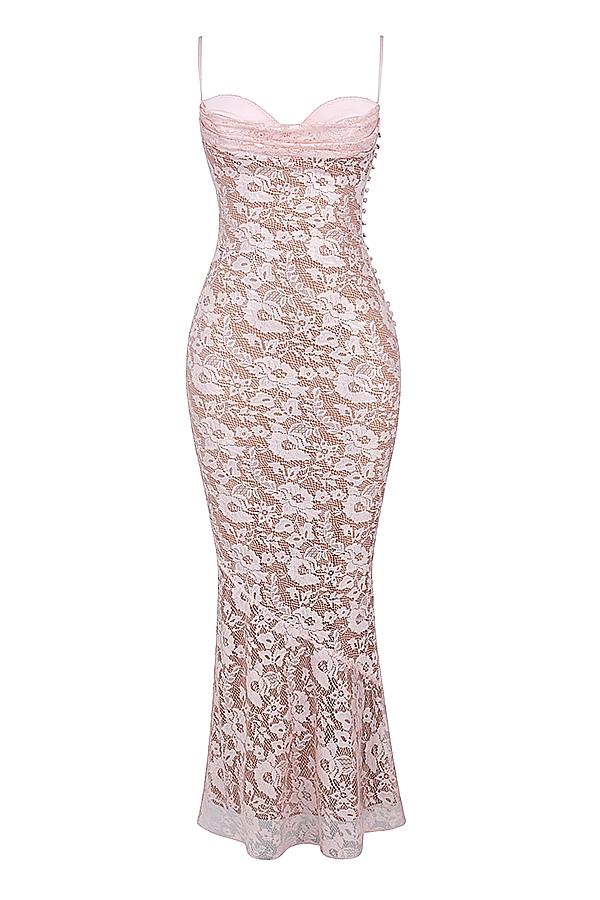 Azzurra  rose pink lace godet gown Product Image