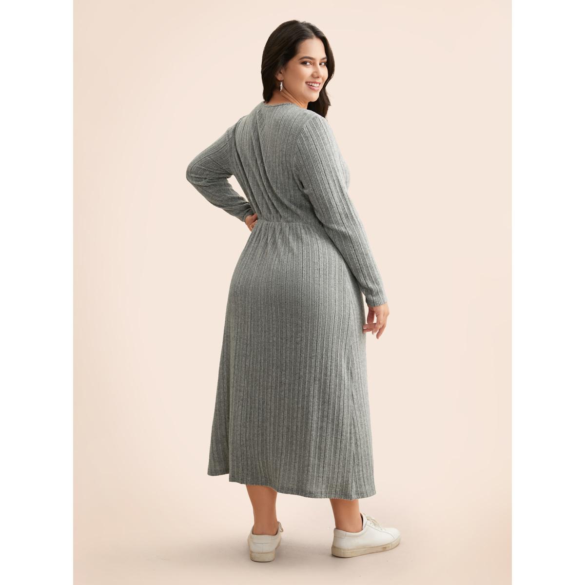 Plus Size Airy Cozy Neck Cut-Out Midi Dress Mediumgray Women Leisure Texture Knit Dresses Bloomchic 22-24/3X Product Image