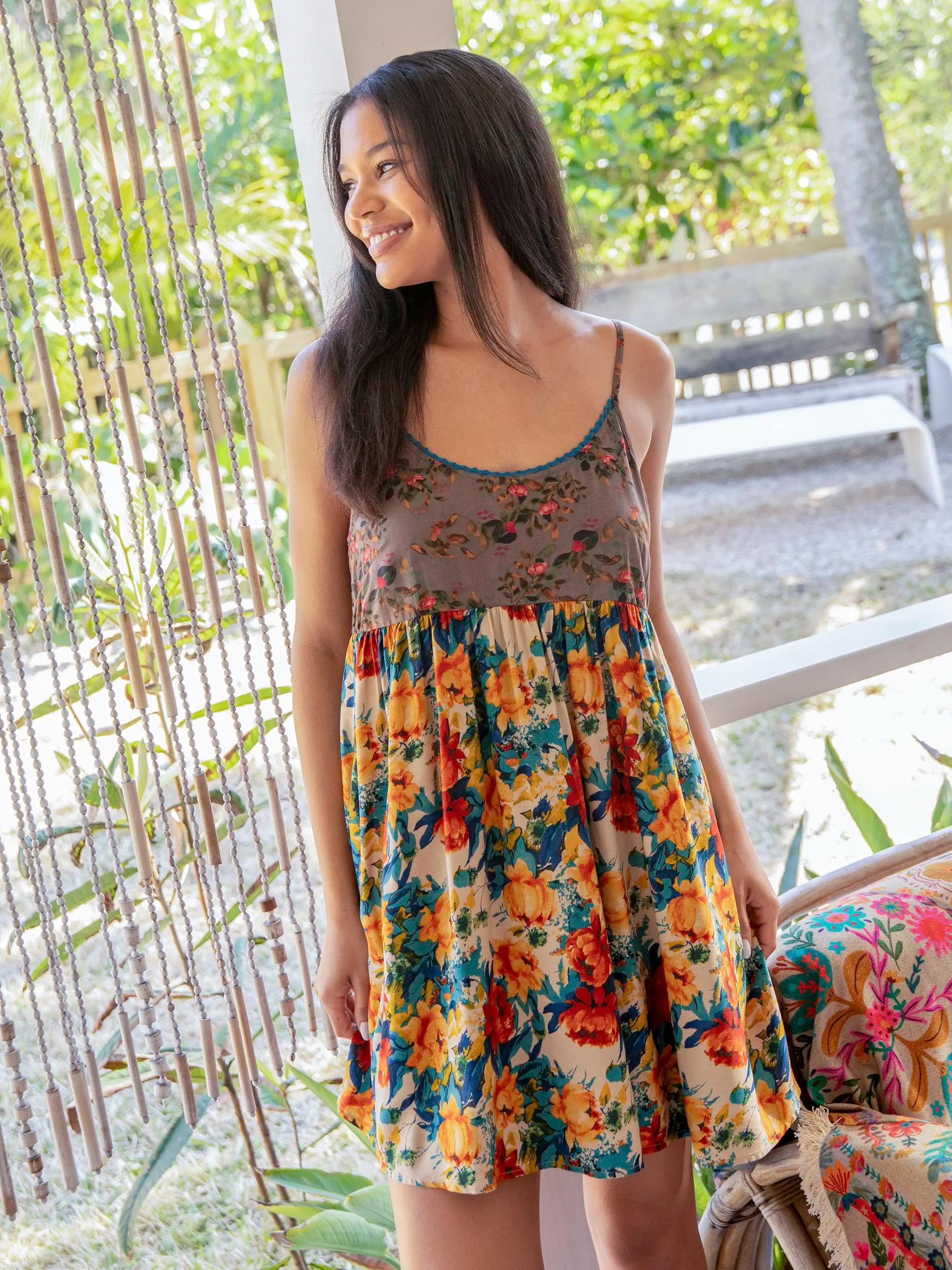 Gigi Mini Dress - Grey Orange Roses Product Image