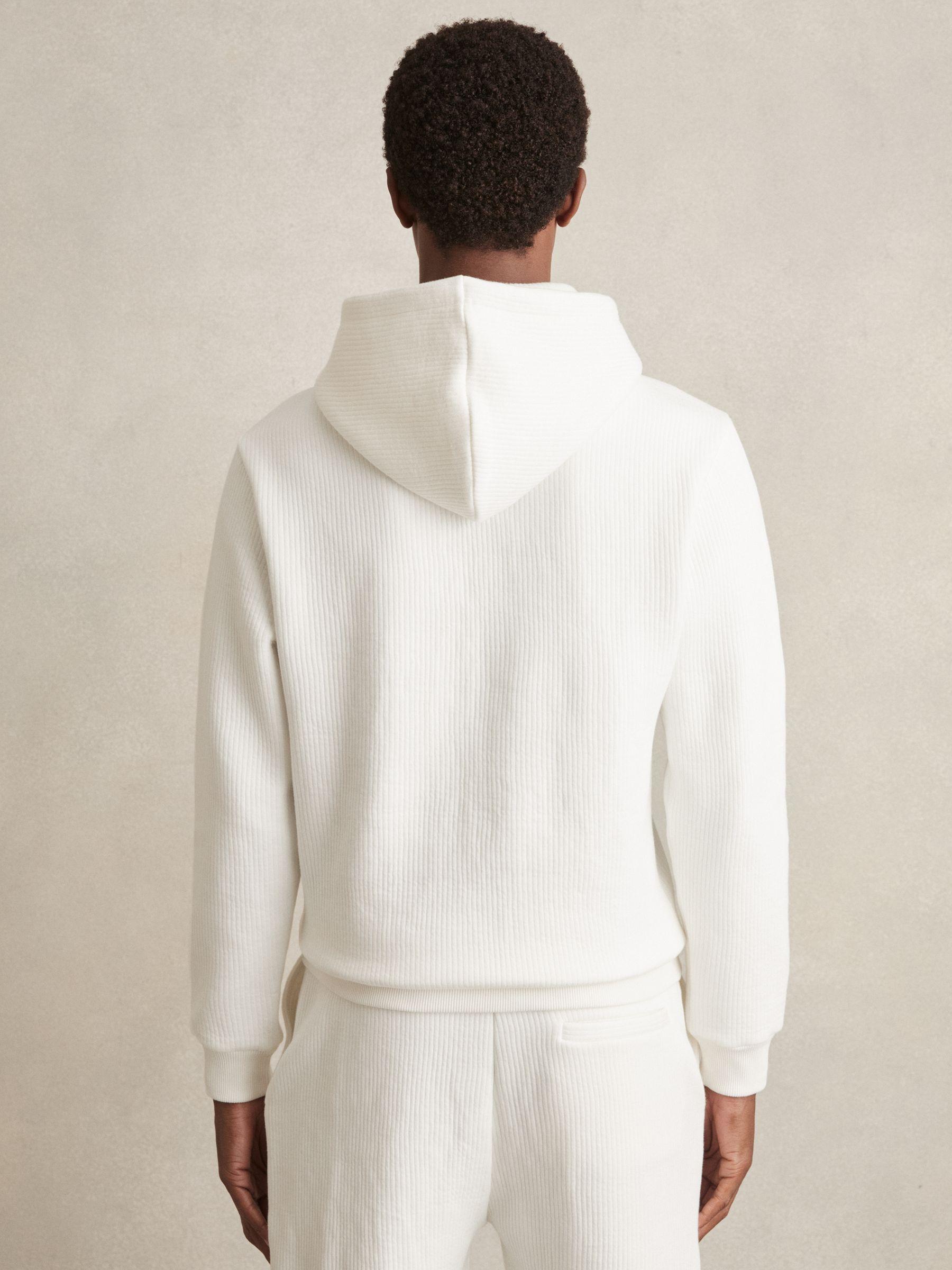Cotton-Blend Rib-Knit Hoodie in White Product Image