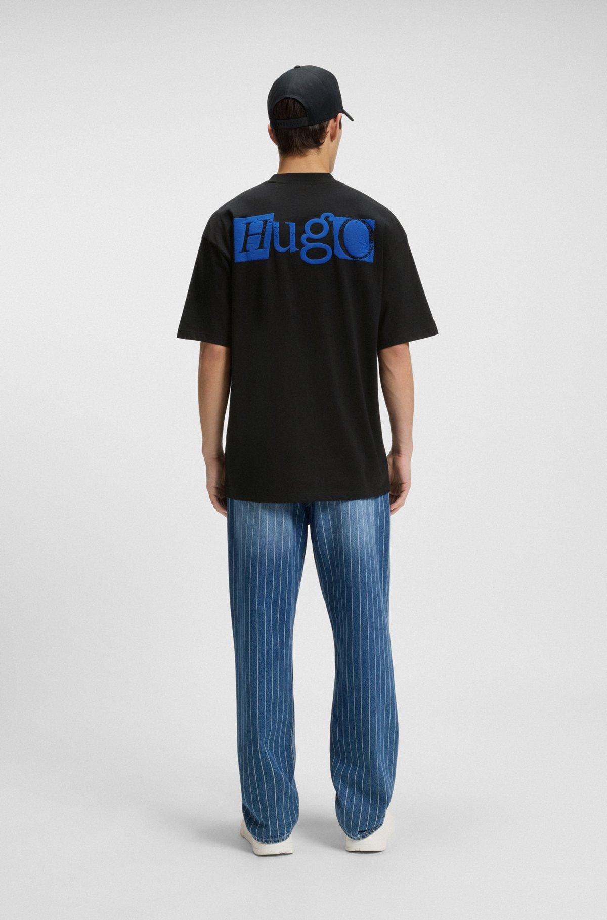 HUGO - Cotton jersey T-shirt with mixed-print logo - Black Product Image