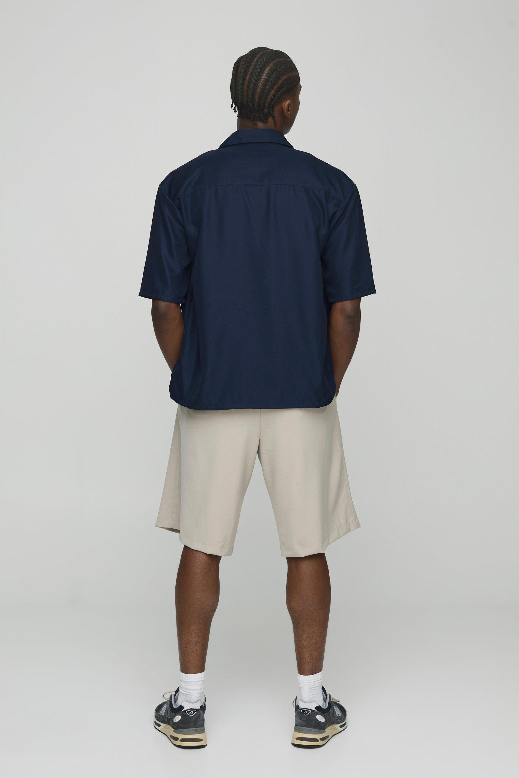 Oversized Zip Through Soft Twill Homme Graphic Shirt | boohooMAN USA Product Image