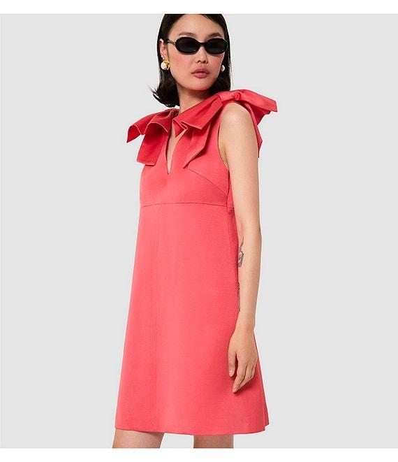 Tara Jarmon Remarquable Satin V-Neck Sleeveless Bow Shoulder Dress Product Image