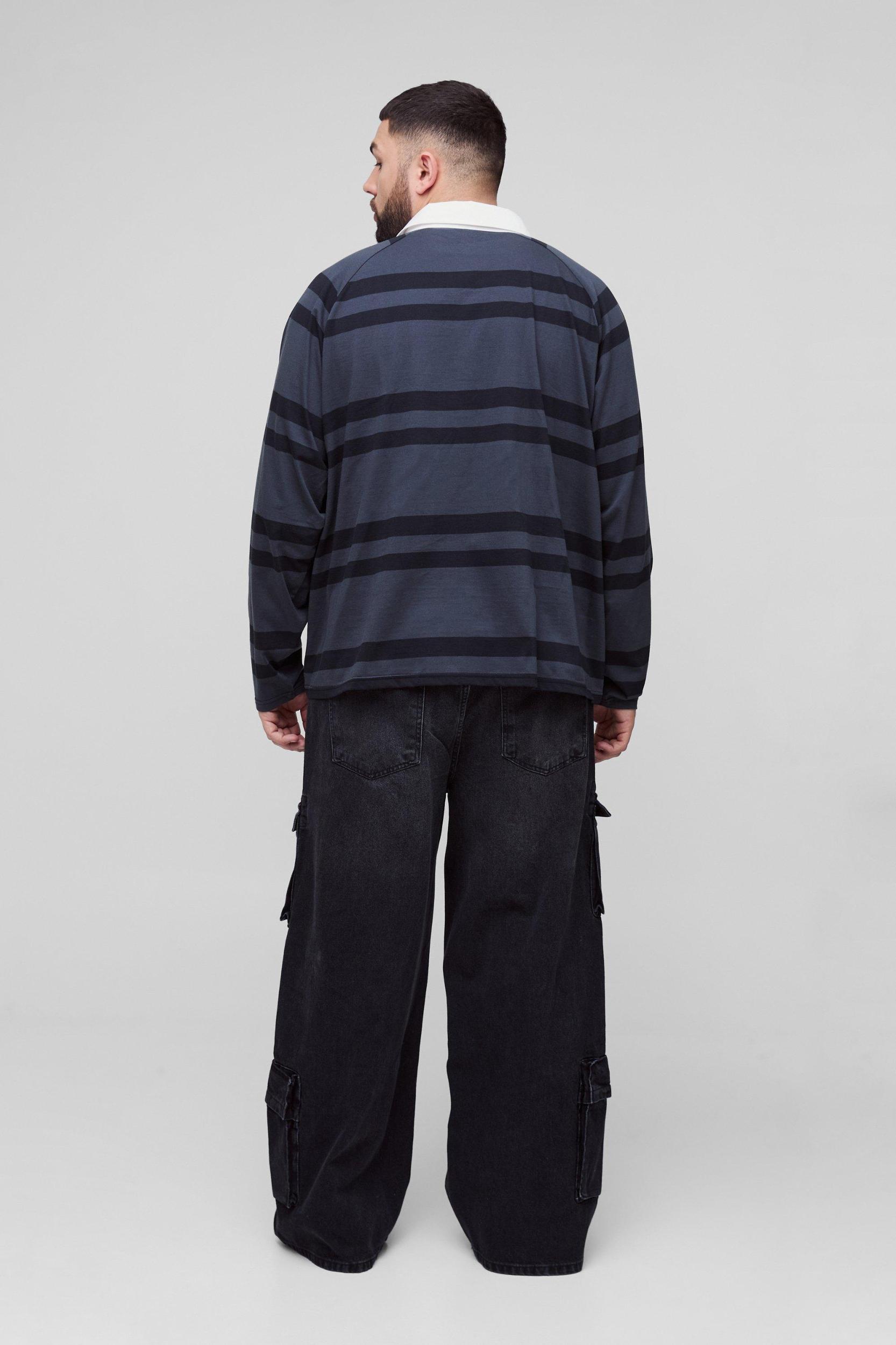 Plus Oversized Raglan Embroidered Rugby Shirt | boohooMAN USA Product Image