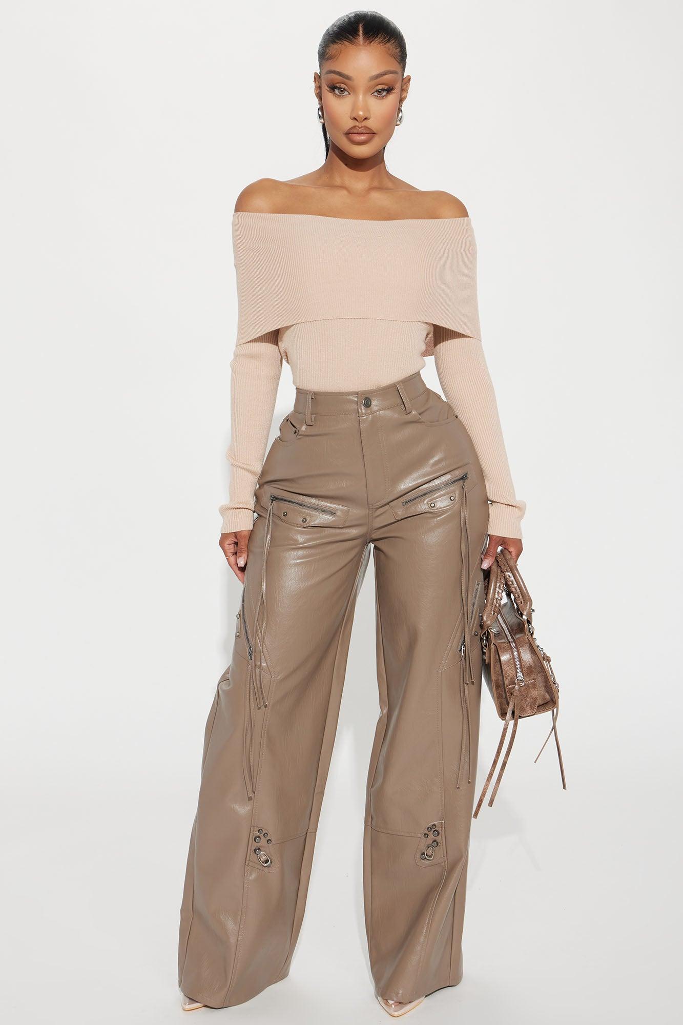 On Trend Off Shoulder Sweater - Taupe Product Image