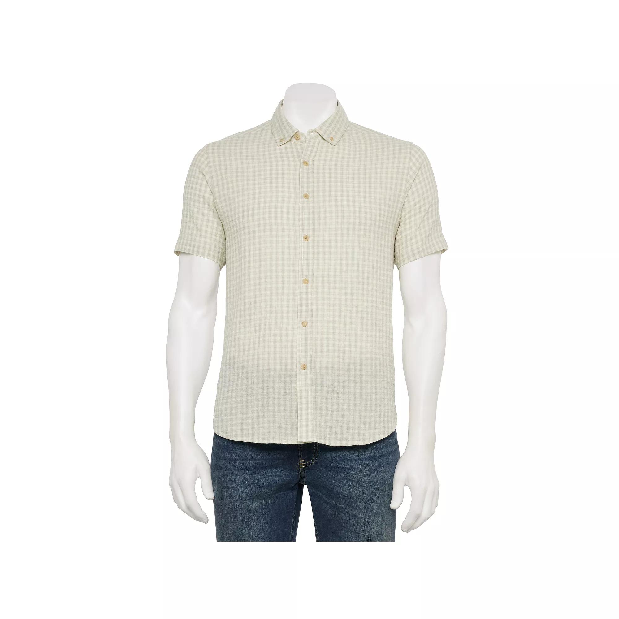 Men's Thomas Sterling Textured Button Down Shirt, Size: Medium, Check Seersucker Product Image