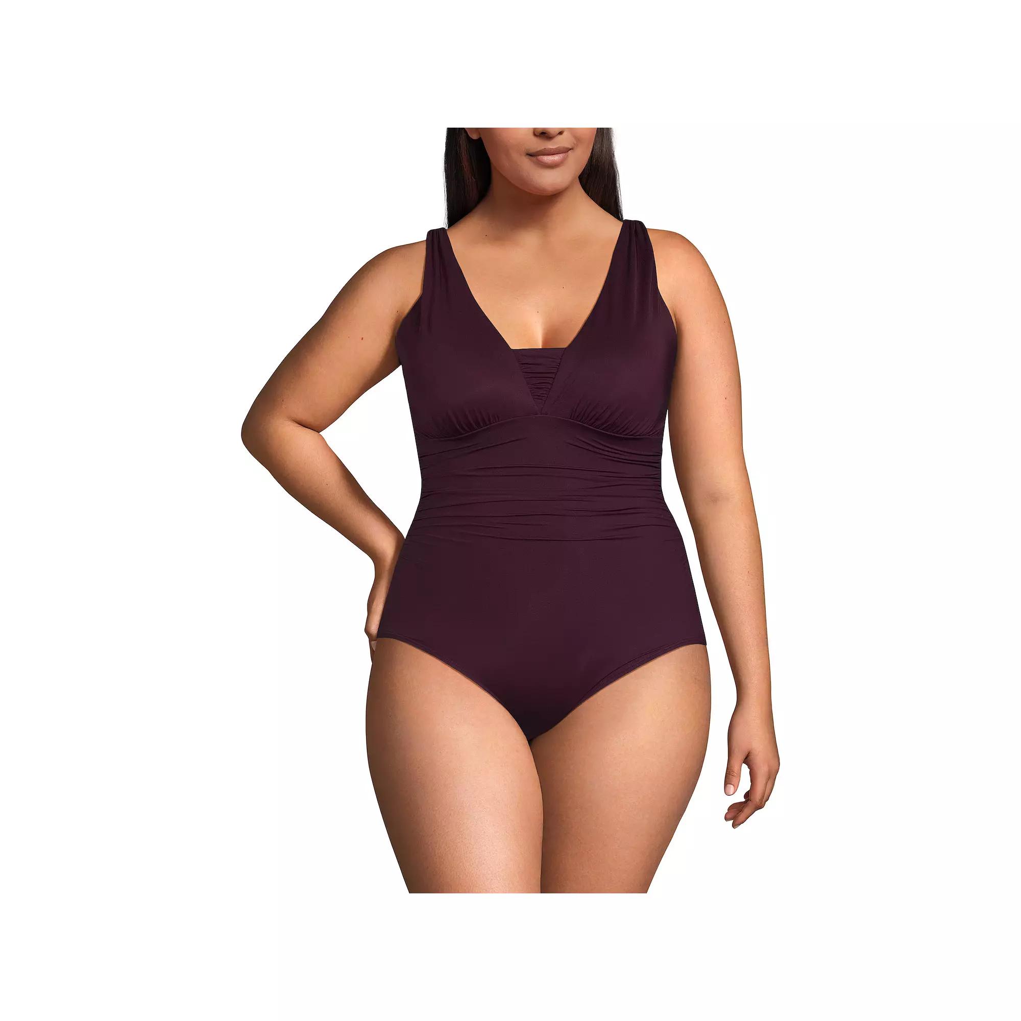 Plus Size Lands' End Grecian Slendersuit Tummy Control One-Piece Swimsuit, Women's, Size: 18 W, Dark Red Product Image