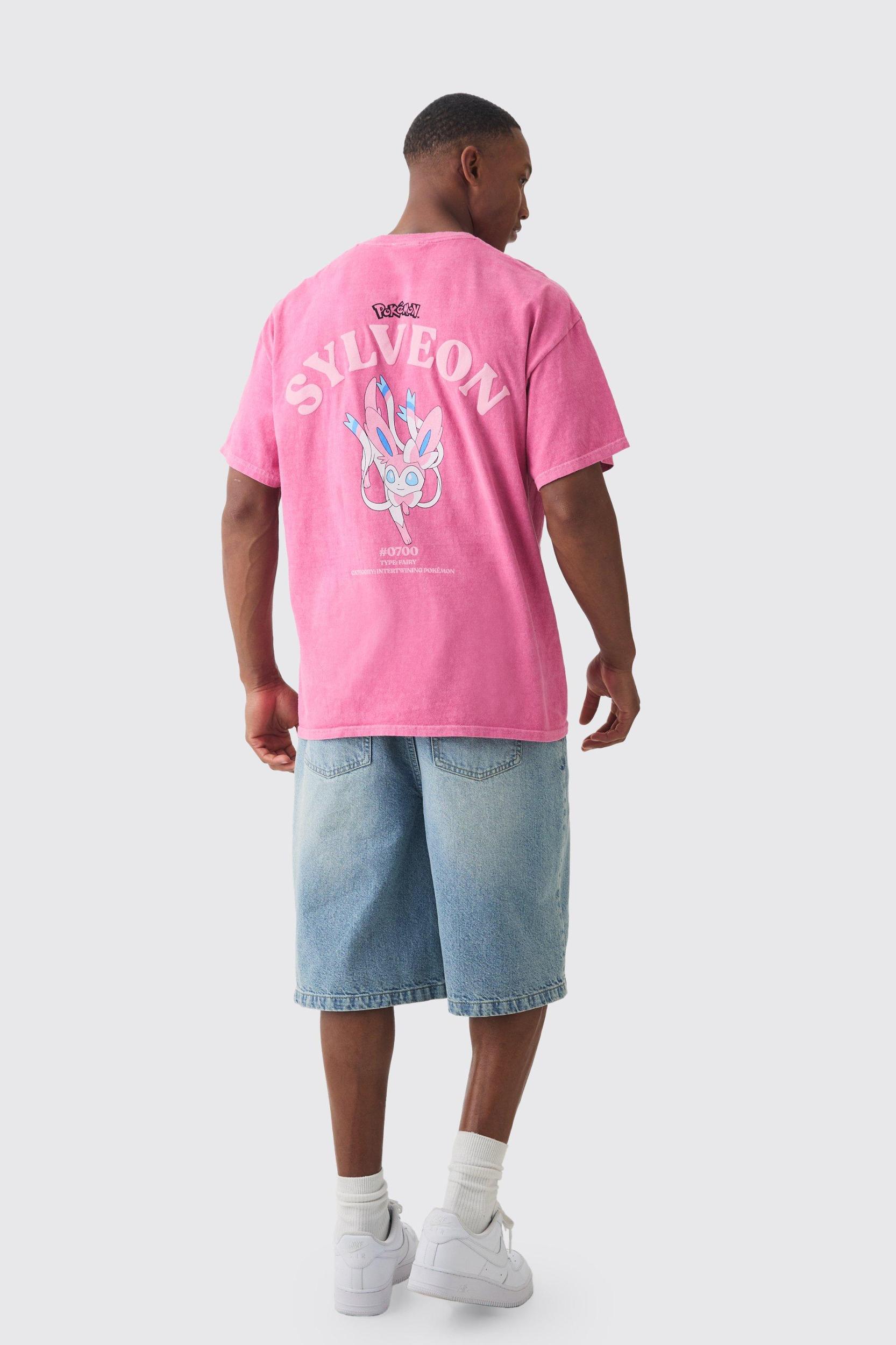Oversized Pokemon Sylveon Wash License T-shirt | boohooMAN USA Product Image