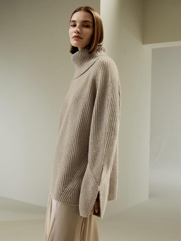 Oversized Merino Wool Sweater with Slit Sleeves Product Image