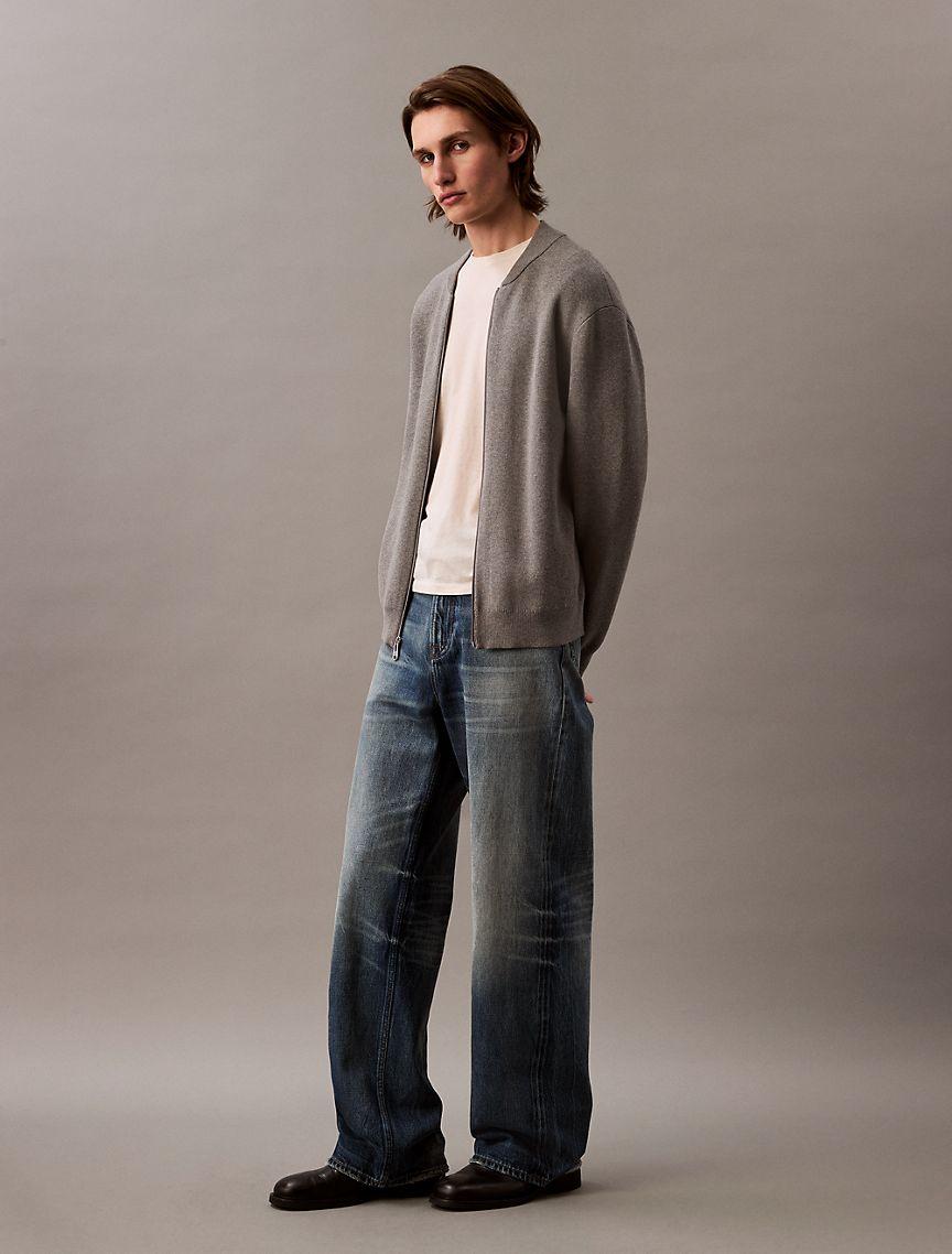 Smooth Cotton Sweater Bomber Jacket Product Image