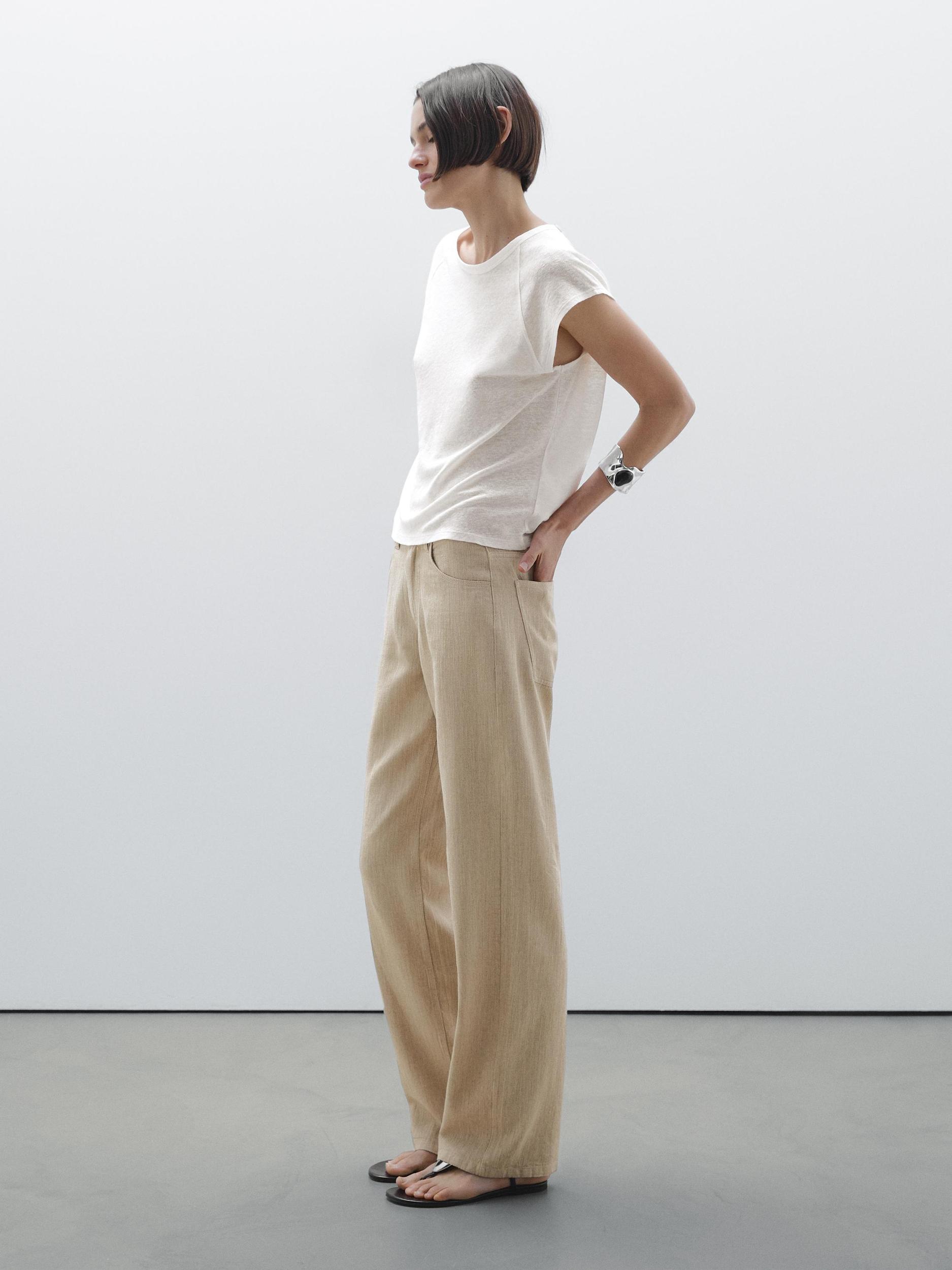 Straight fit linen blend trousers Product Image