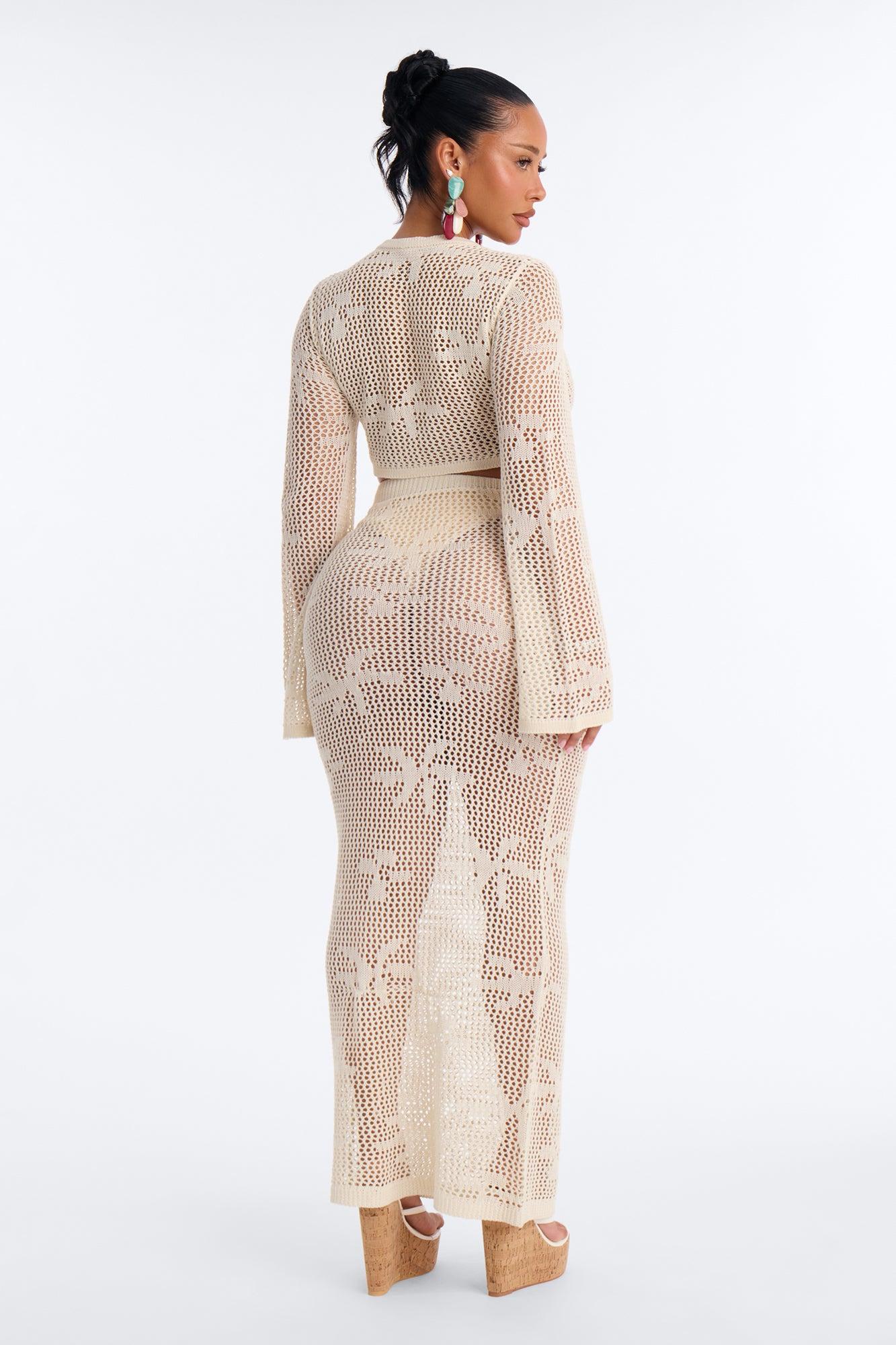 Paige Crochet 2 Piece Floral Swim Cover Up Set - Cream Female Product Image