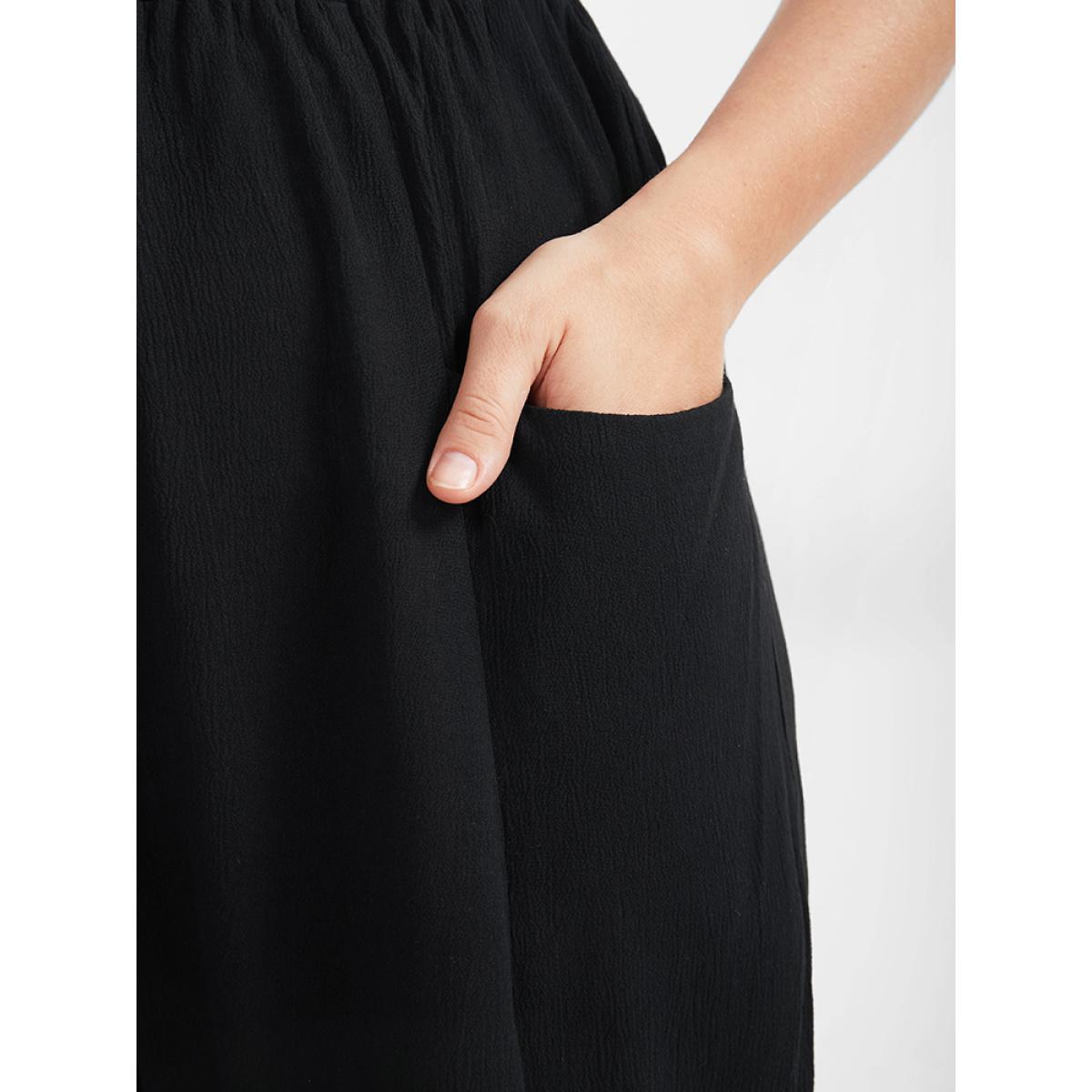 Plus Size Solid Ties Elastic Waist Pocket Pants Women Black Casual Harem High Rise Dailywear Pants BloomChic 22-24/3X Product Image