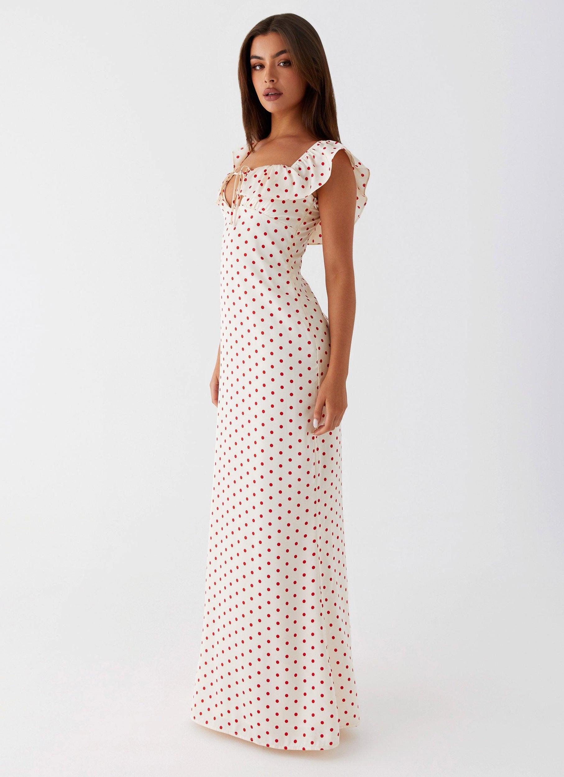 Scarlet Cherry Maxi Dress - Red Polka Dot Product Image