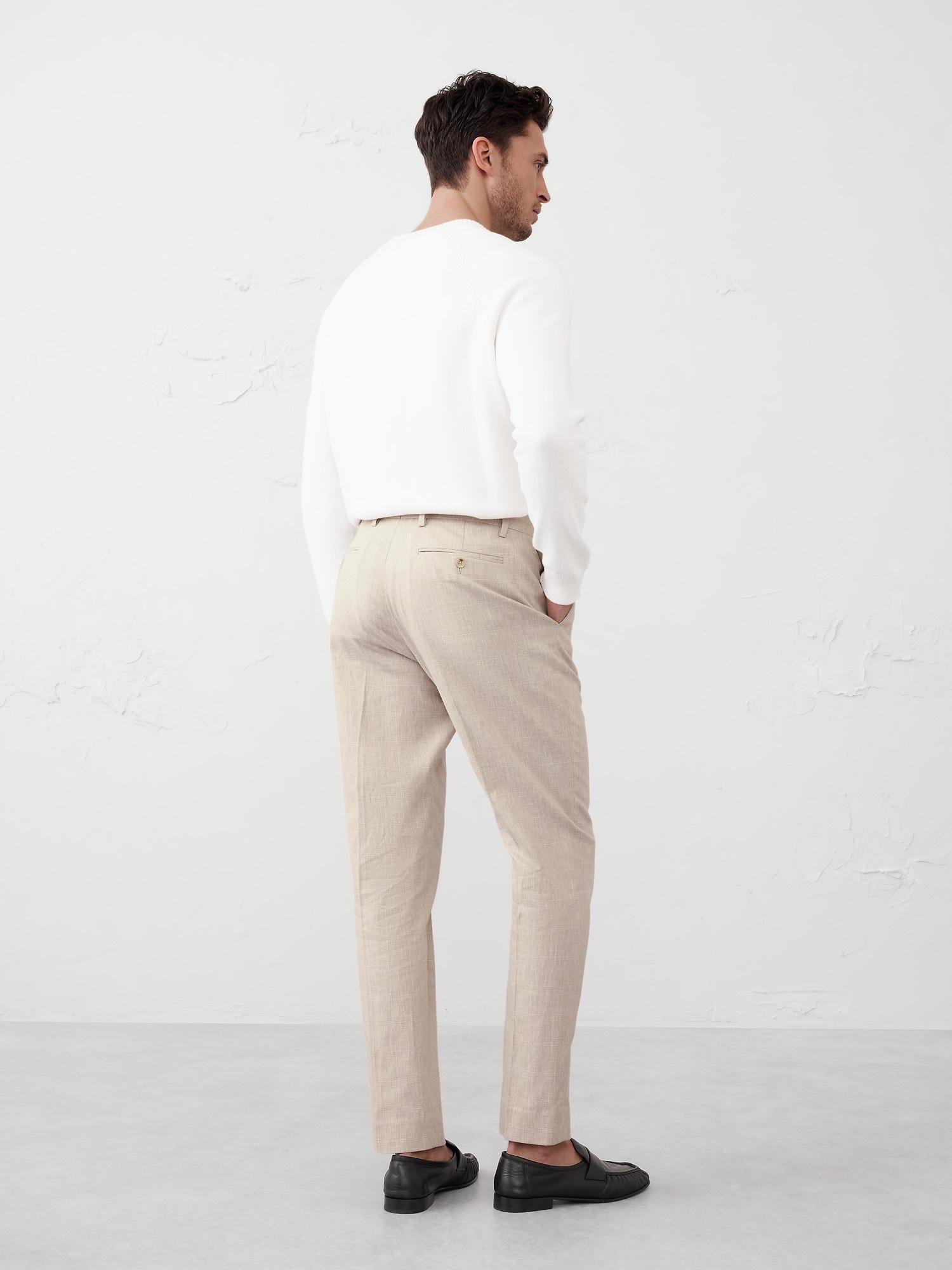 Tailored-Fit Linen-Blend Stone Glen Plaid Suit Trouser Product Image