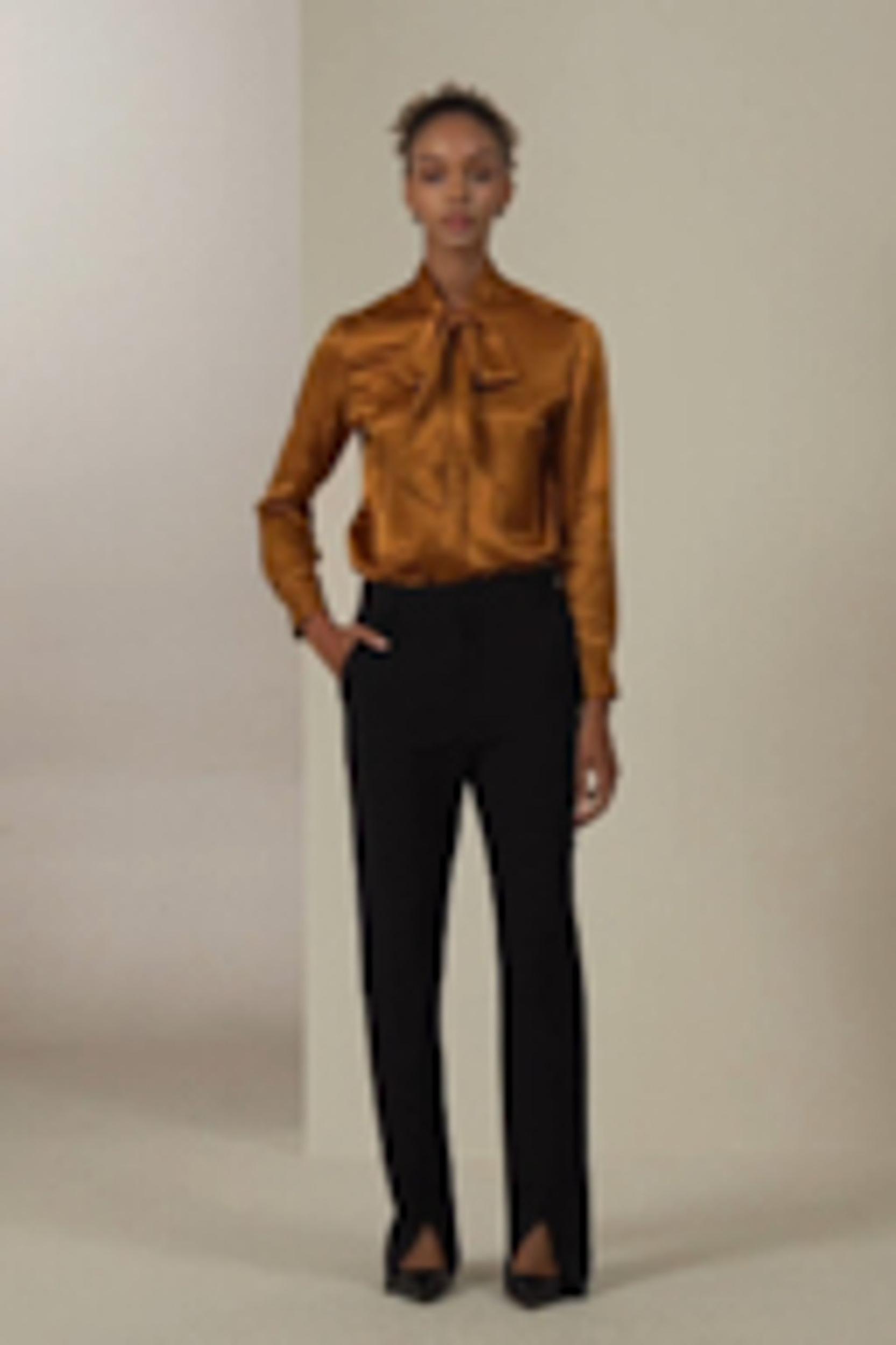 Jacquard-wave Silk Blouse with Bow Product Image