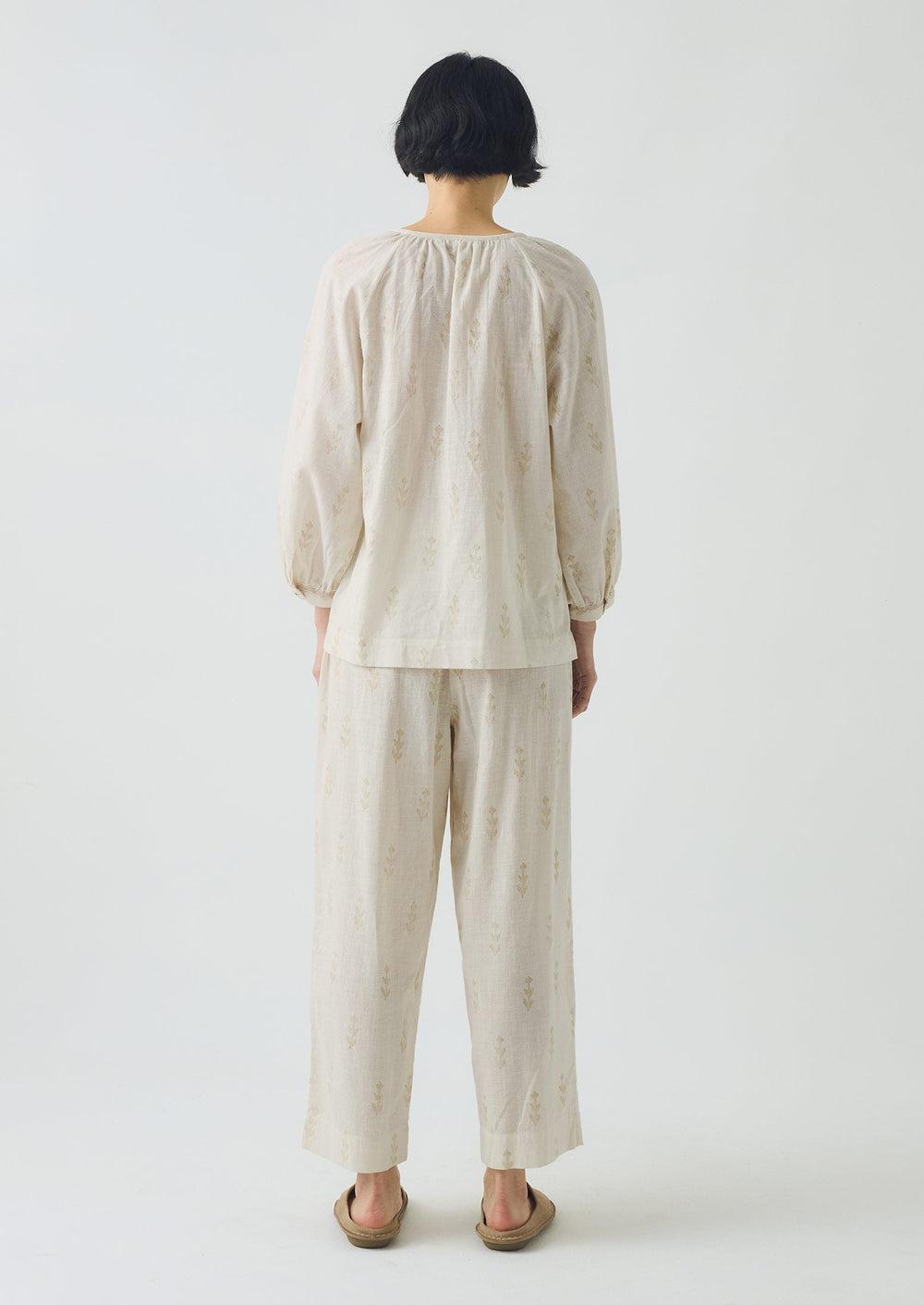 Etched Sprig Print Pajama Set | Ecru/Citrine Product Image