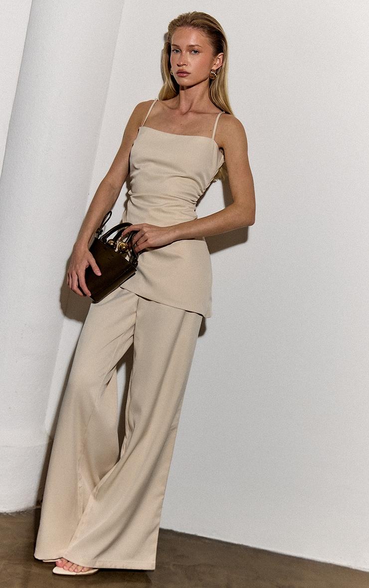 Oyster Woven Ruched Bodice Overlay Straight Leg Jumpsuit Product Image