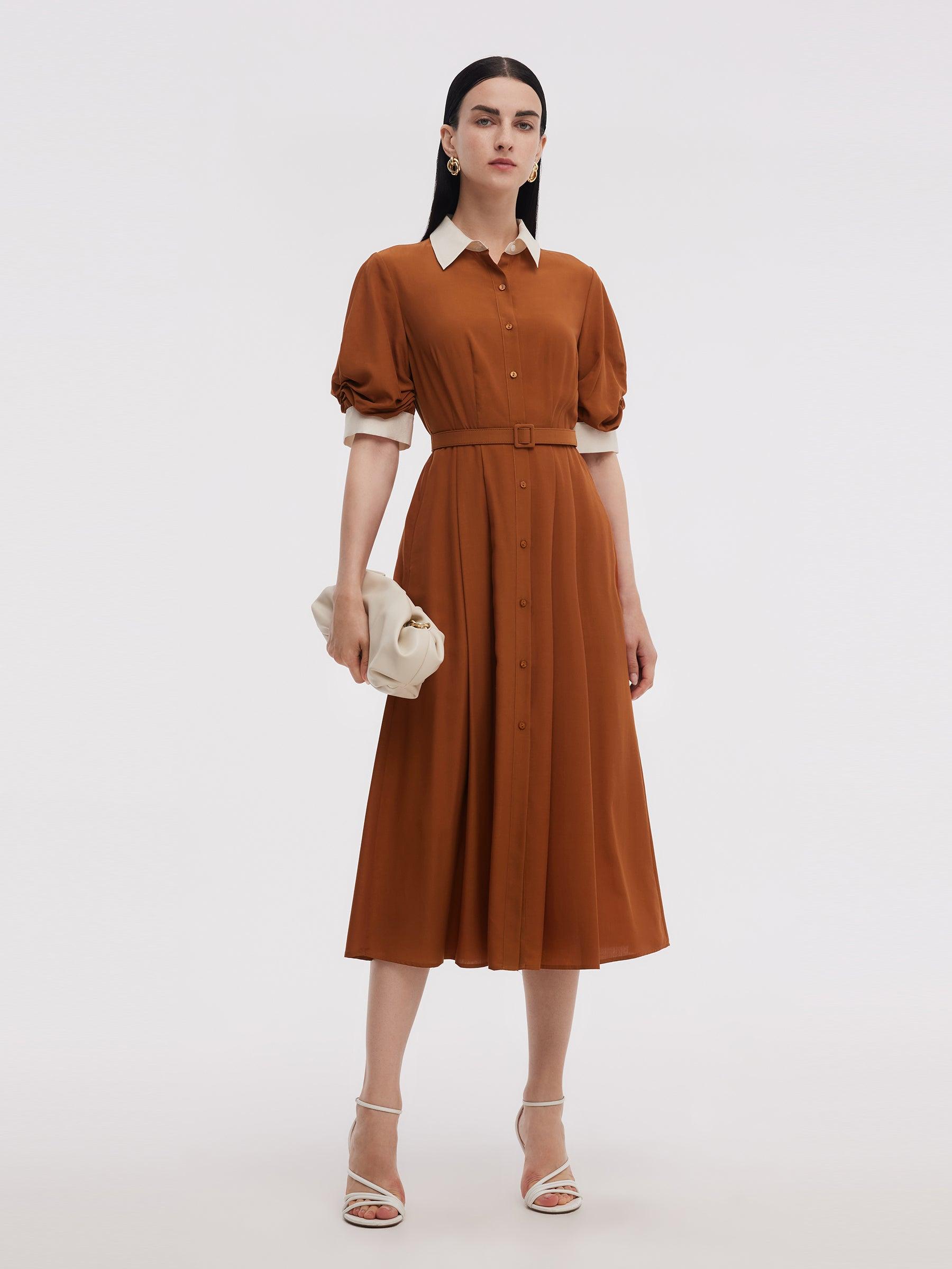 Tencel Acetate Blend Color Block Women Midi Dress Product Image