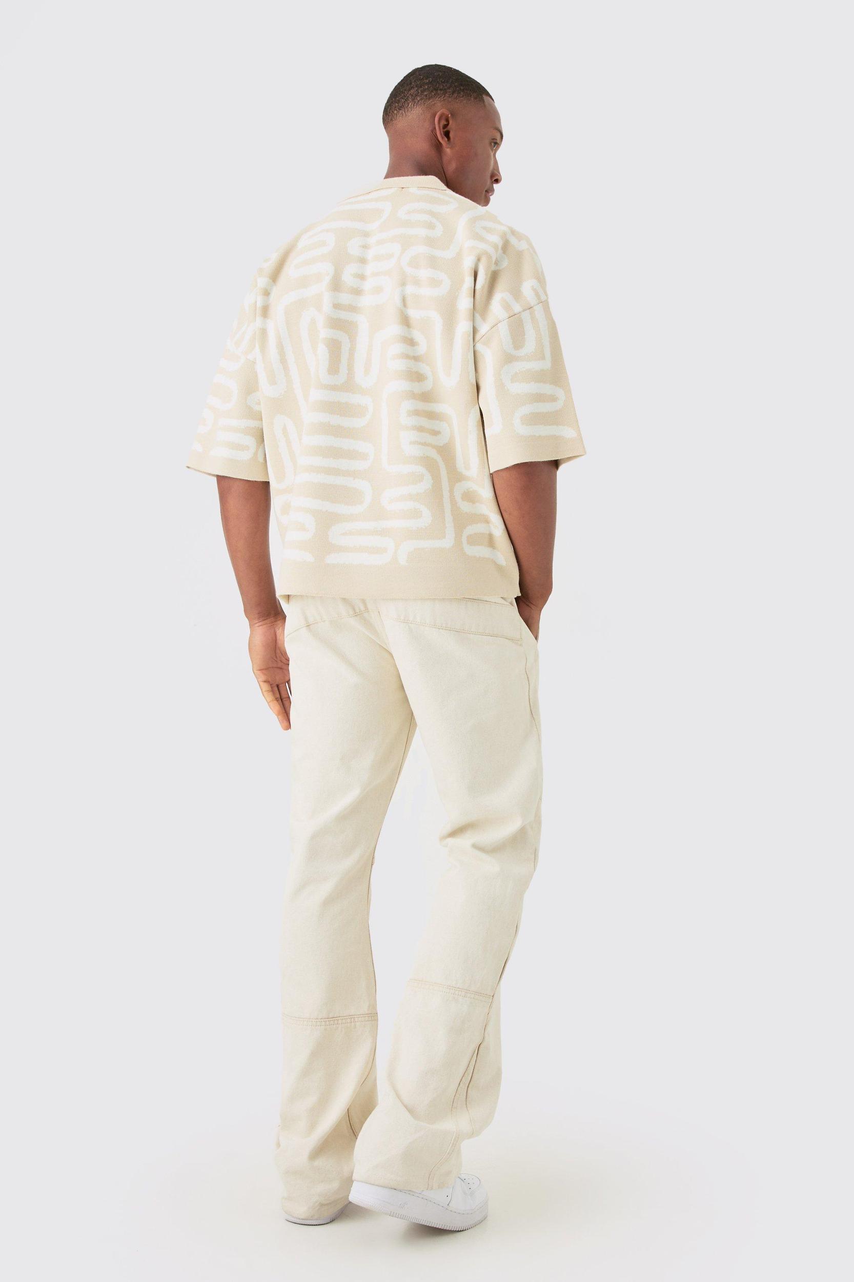 Boxy Oversized Abstract Knit Polo | boohooMAN USA Product Image