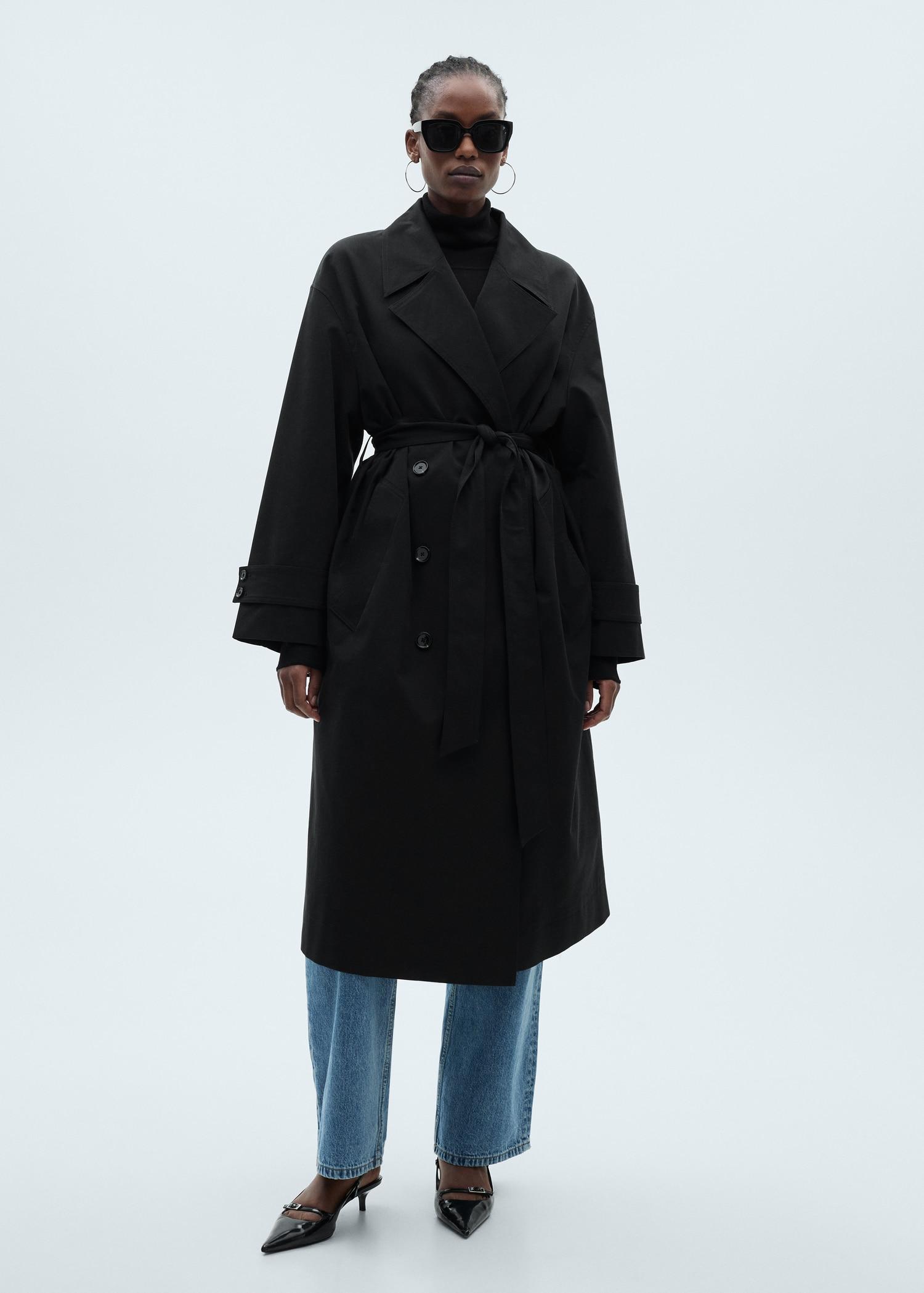 Long oversized double-breasted trench coat - Women | MANGO USA Product Image