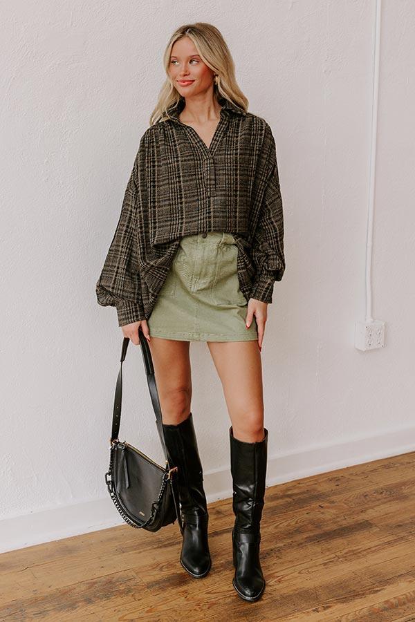 Rustic Vineyard Tweed Linen-Blend Top in Olive Product Image