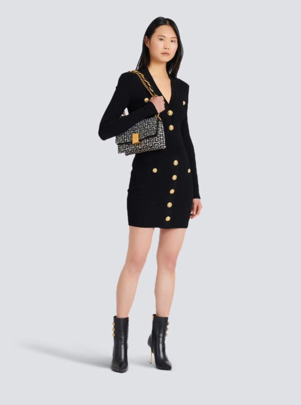 BALMAIN Mini Black Dress With Golden Buttons In Stretch Viscose Woman In Opa Noir Product Image