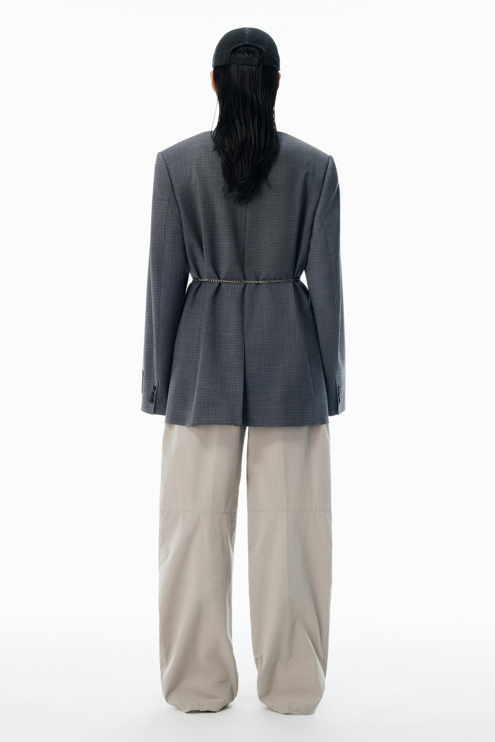 Grey Wool-blend Raw-edged Blazer Product Image