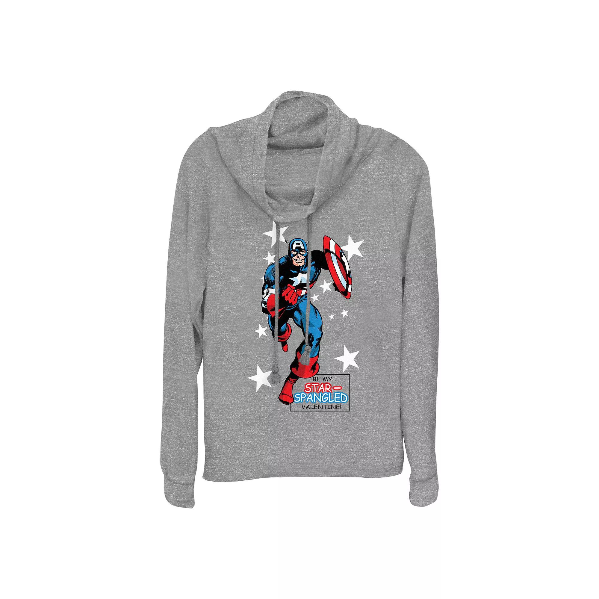 Women's Marvel Captain America Be My Star Spangled Valentine Cowlneck Graphic Lightweight Long Sleeve,  Product Image