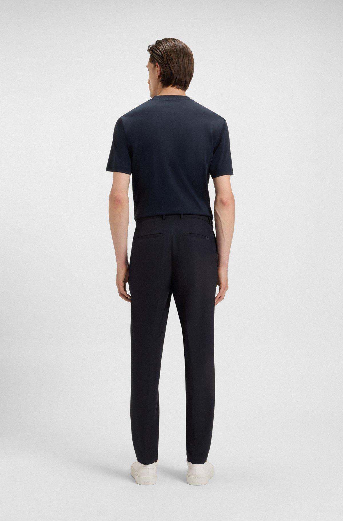 BOSS - Slim-fit trousers in micro-patterned stretch fabric - Dark Blue Product Image