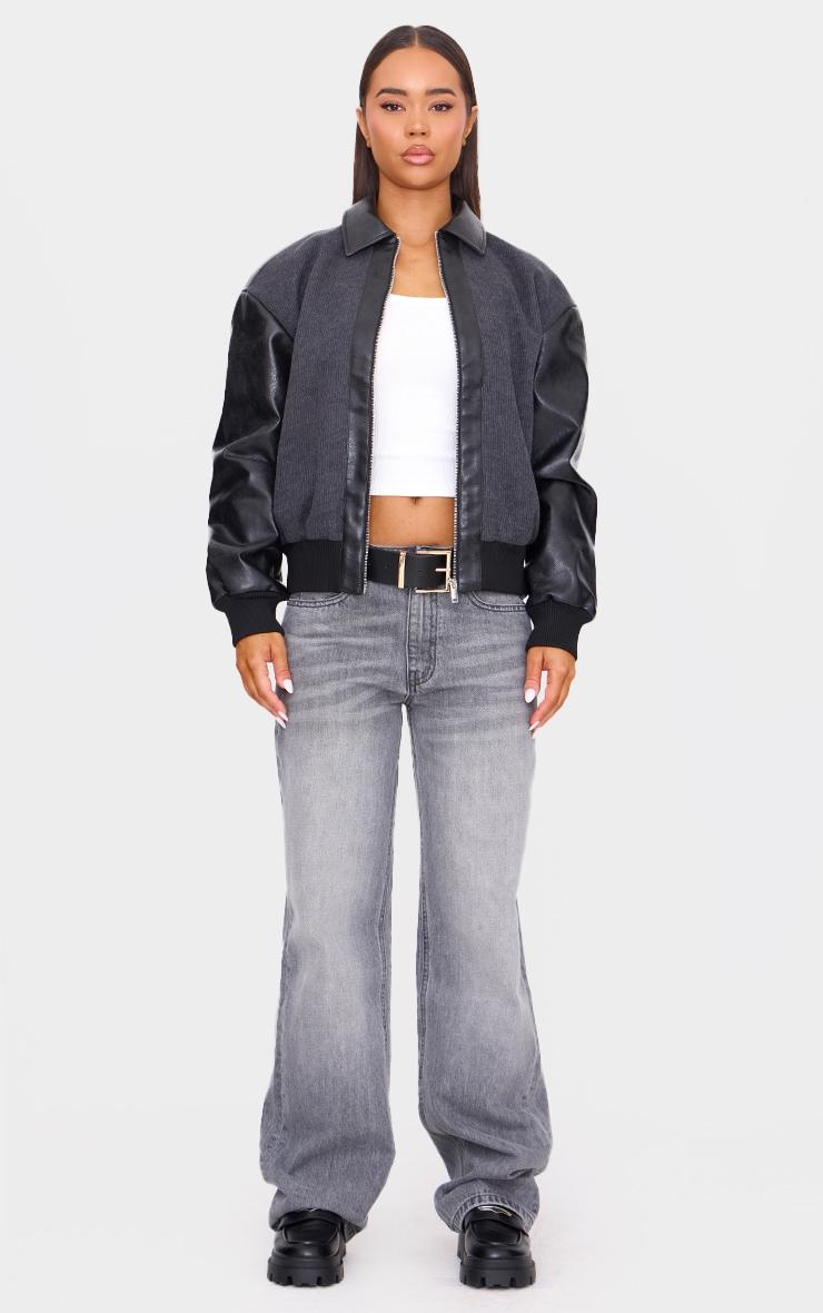 Black Faux Leather Contrast Jacket Product Image