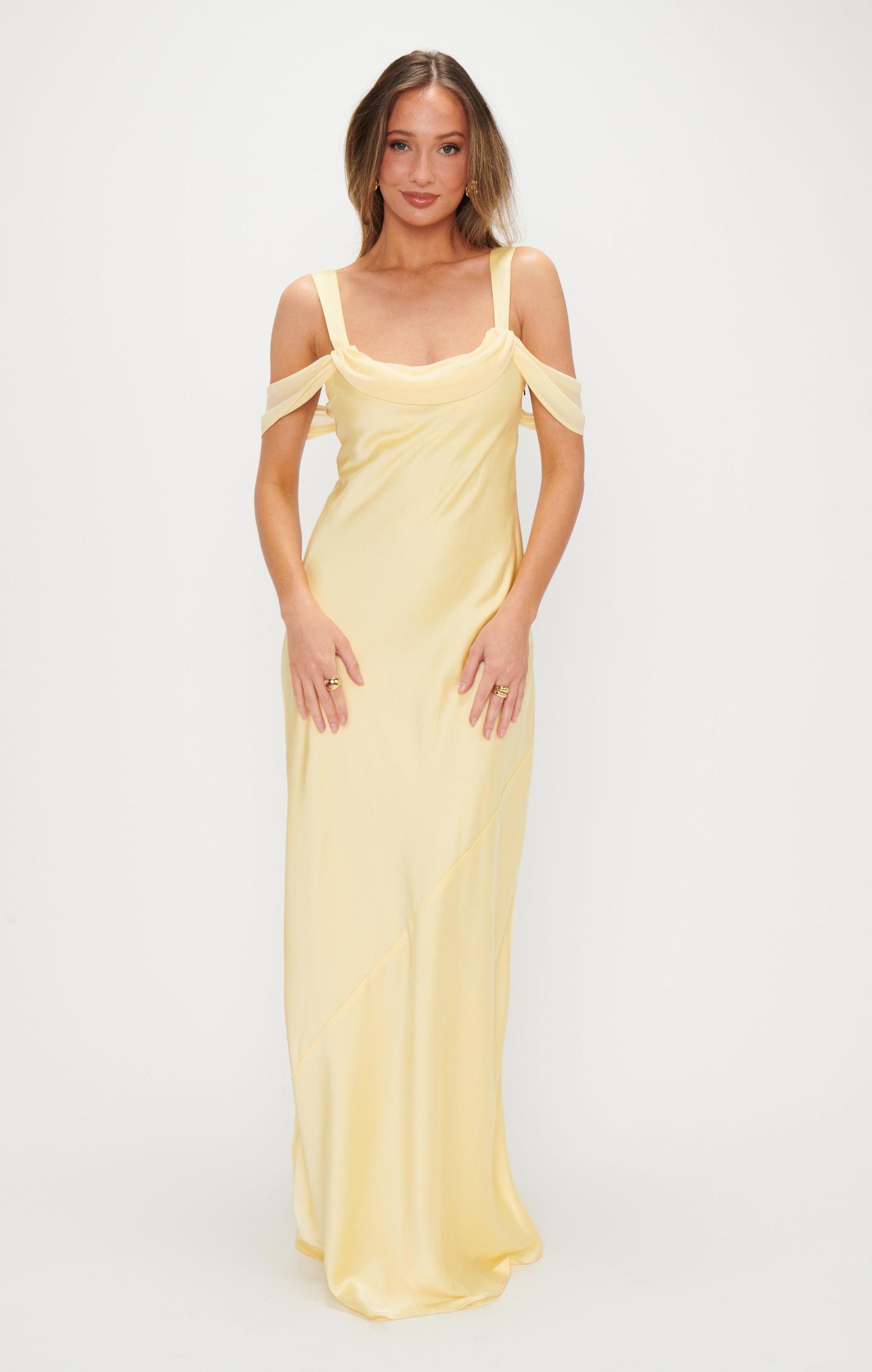 Bella Maxi Dress ~ Pale Yellow Luxe Satin Product Image