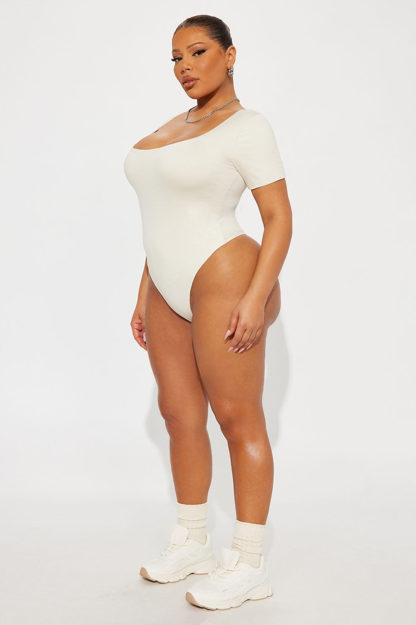 Contour Double Lined Short Sleeve Scoop Neck Bodysuit - Bone Female Product Image
