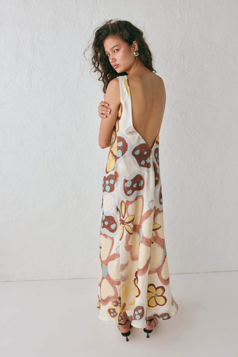 Art Of Bloom Linen Bias Cut Maxi Dress Flower Product Image