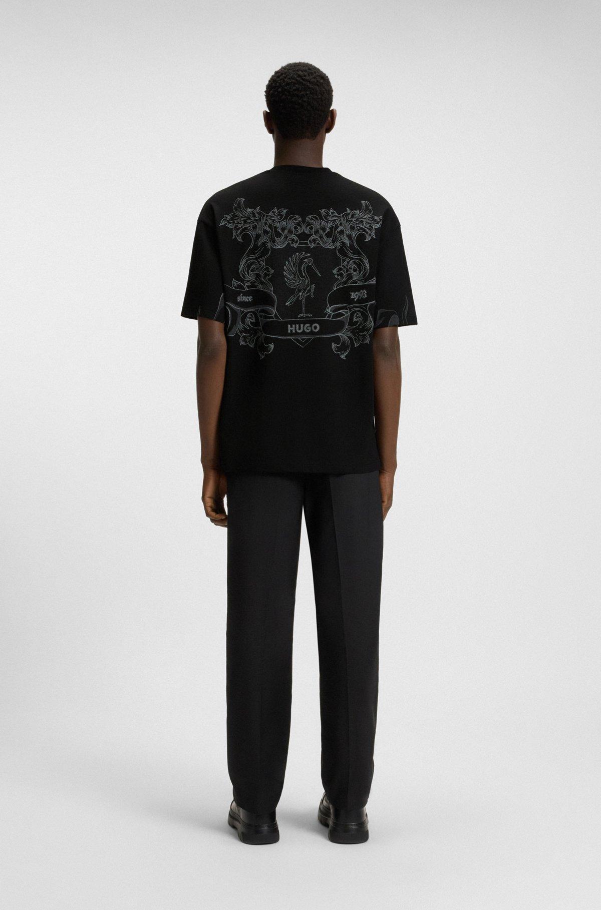 HUGO - Cotton-jersey T-shirt with collection graphic - Black Product Image