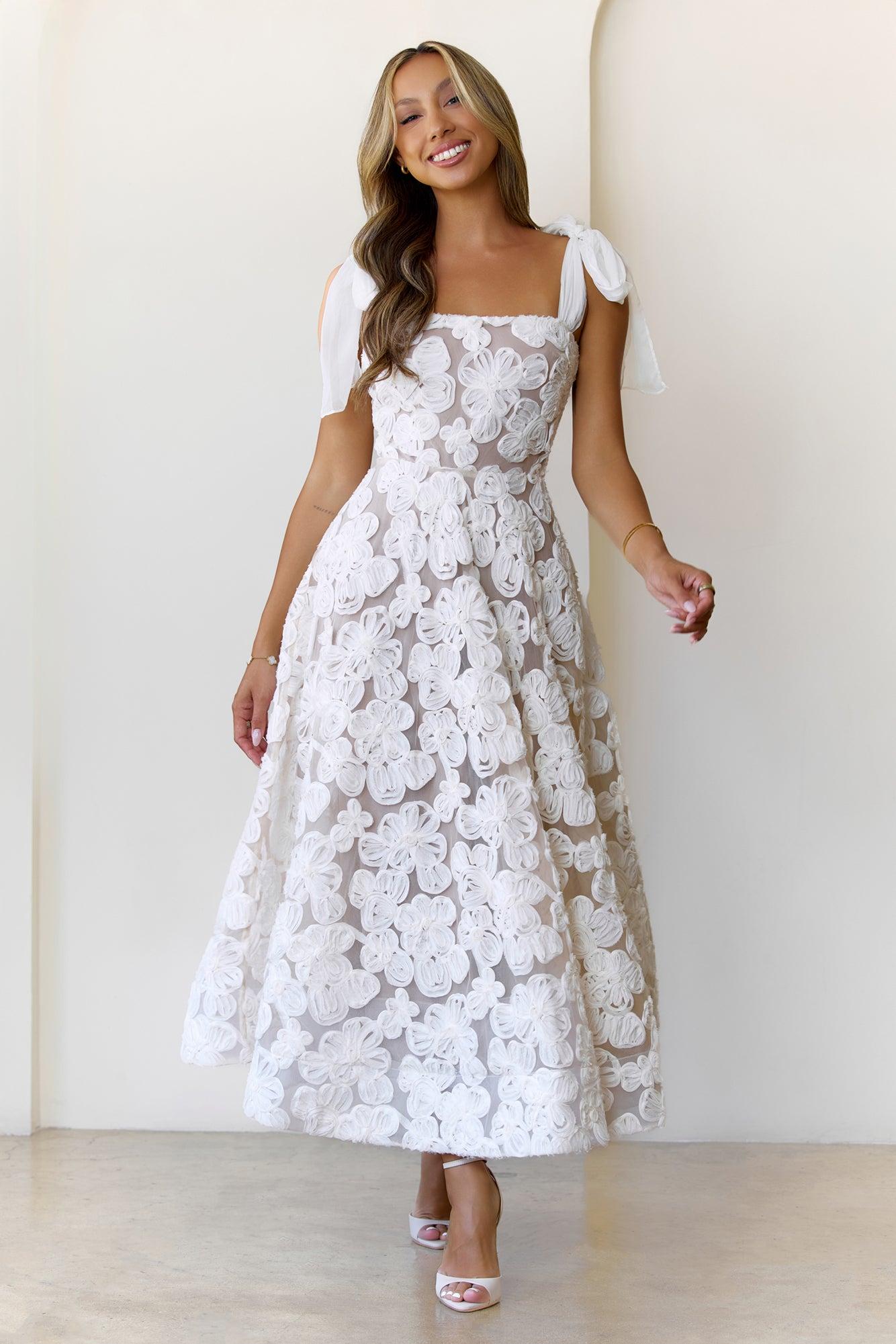 Petal Poise Midi Dress White Product Image