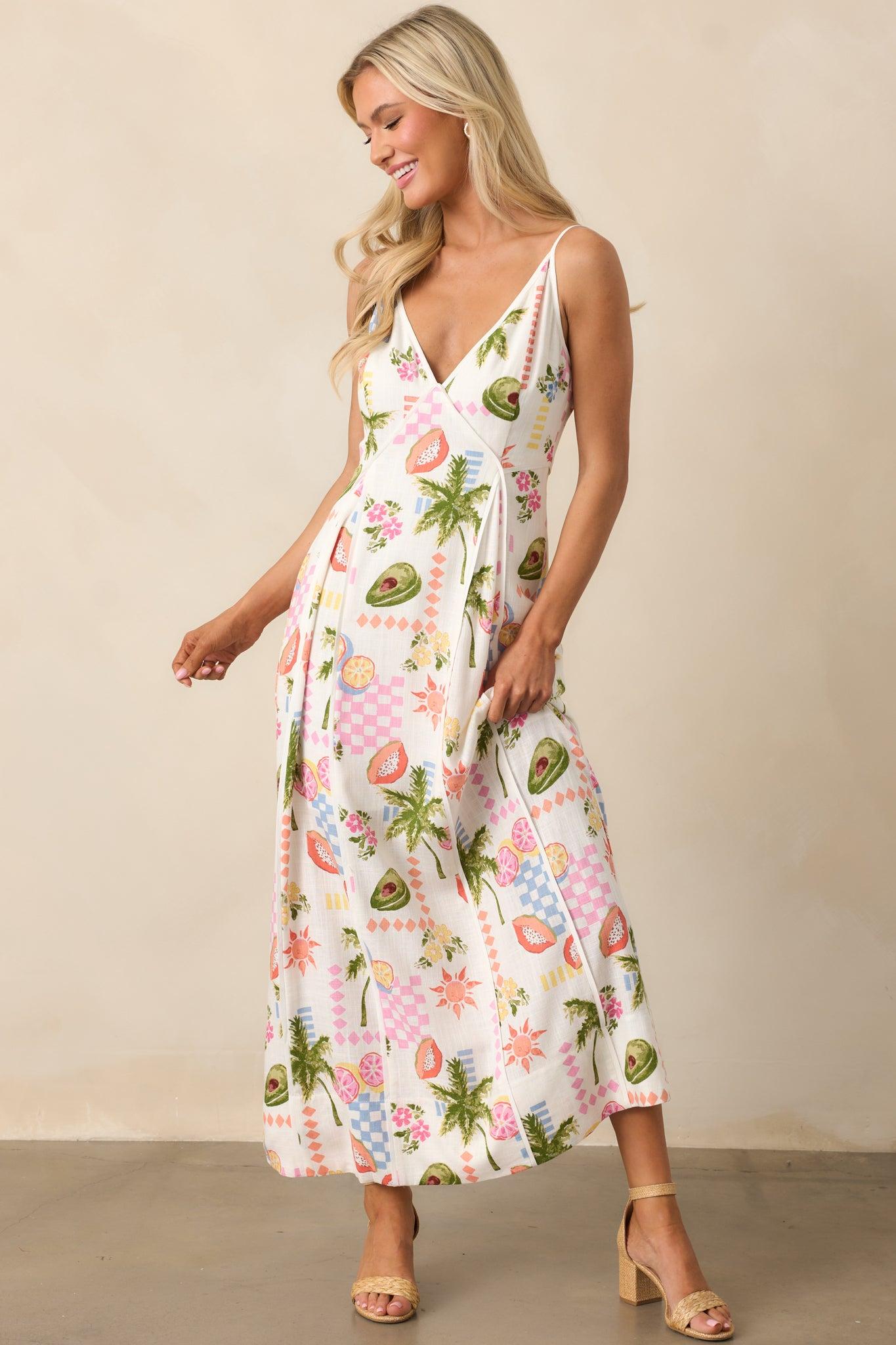 MINKPINK Gracie Ivory Fruity Floral Panel Midi Dress Product Image