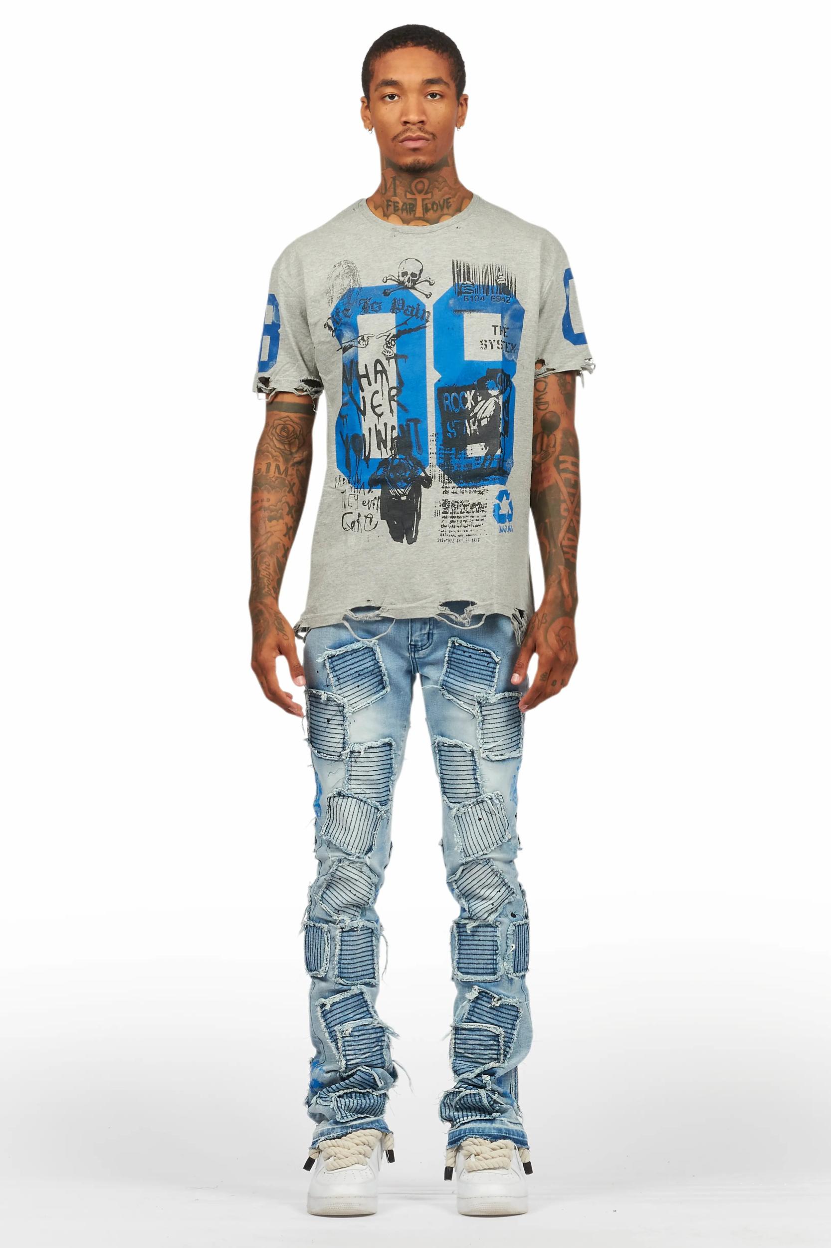 Grill Grey T-Shirt/Stacked Flare Jean Set Male Product Image