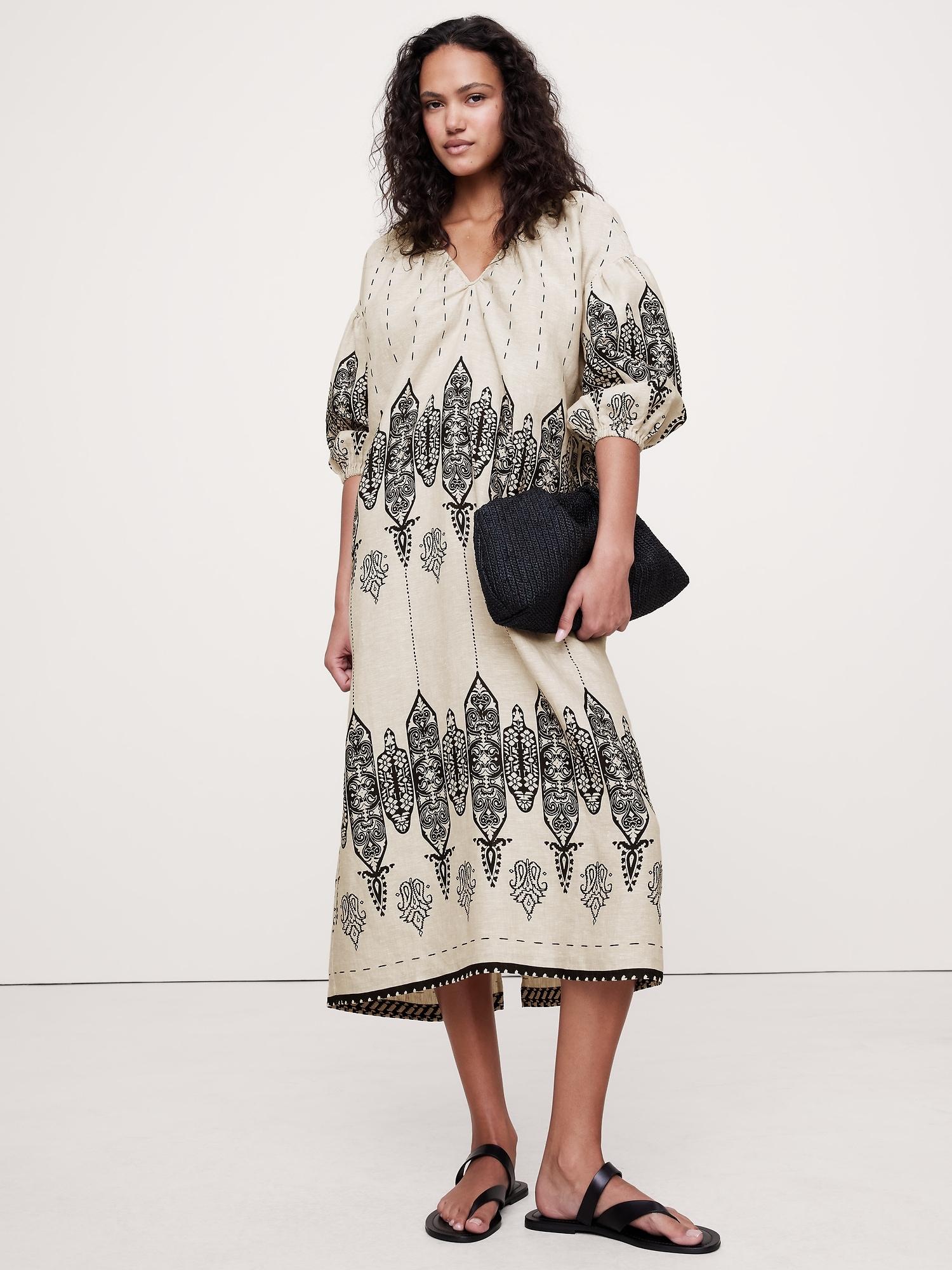 Linen V-Neck Maxi Dress Product Image