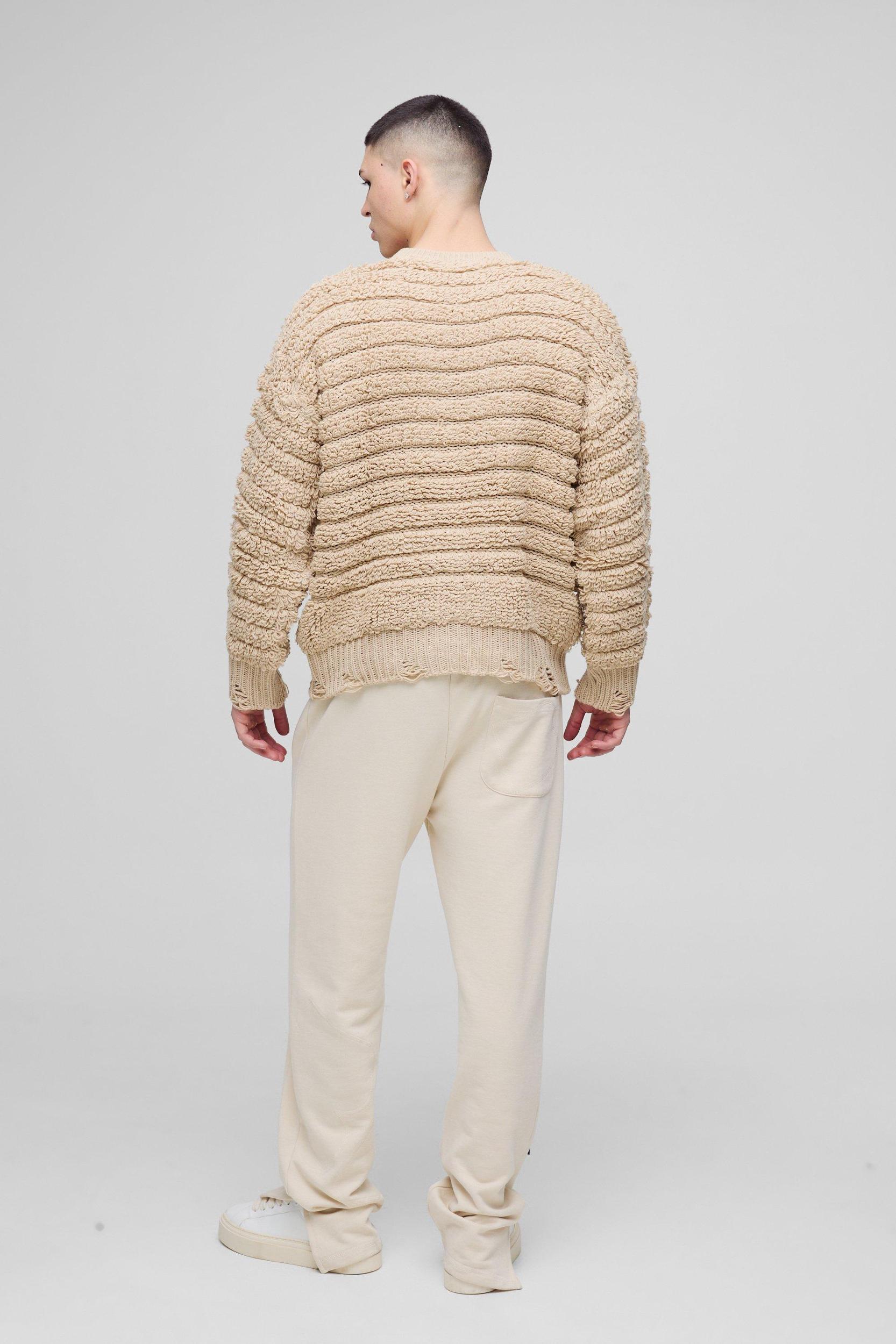 Oversized Boxy Distressed Textured Knitted Sweater | boohooMAN USA Product Image