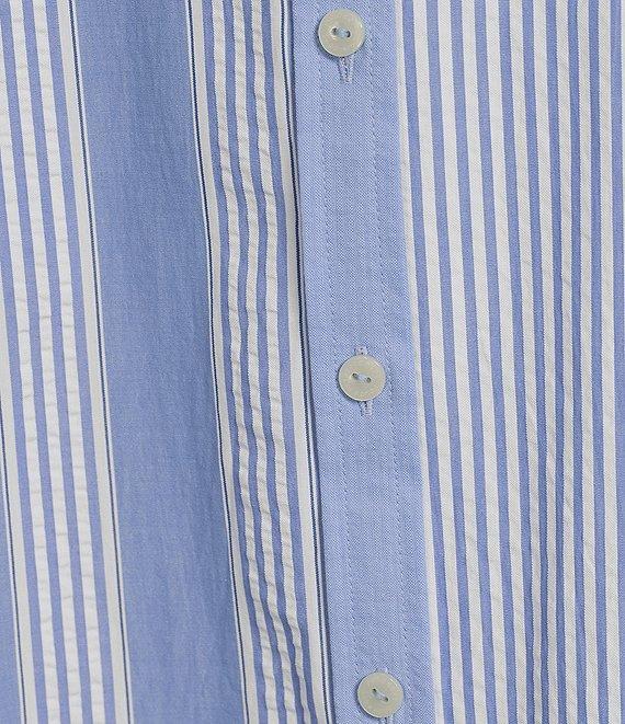 Foxcroft Boyfriend Mix Stripe Button Front Top Product Image