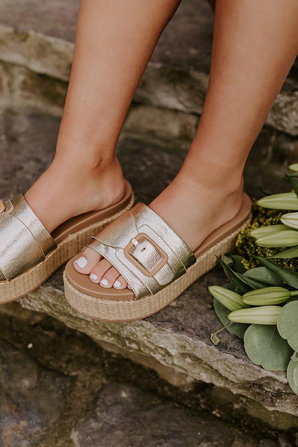 The Dahlia Faux Leather Platform Sandal in Gold Product Image