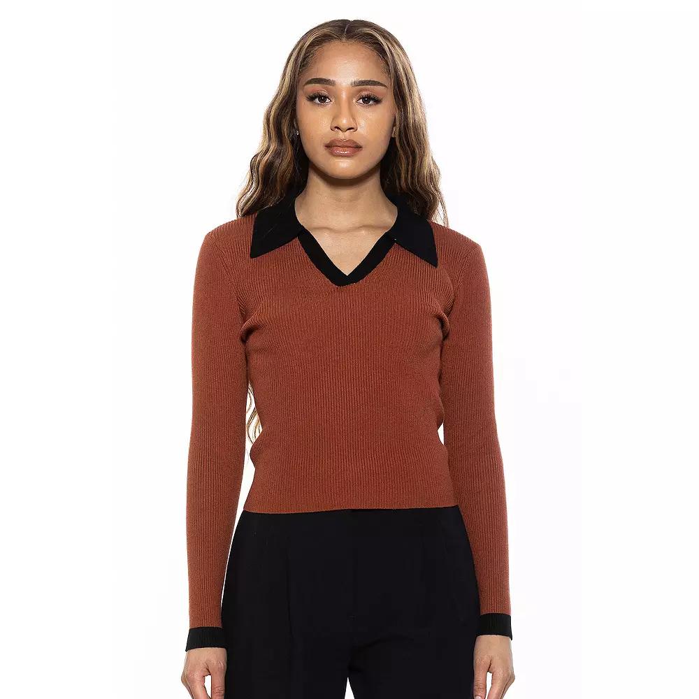 Women's ALEXIA ADMOR Crsti Collared Long Sleeve Ribbed Sweater,  Product Image