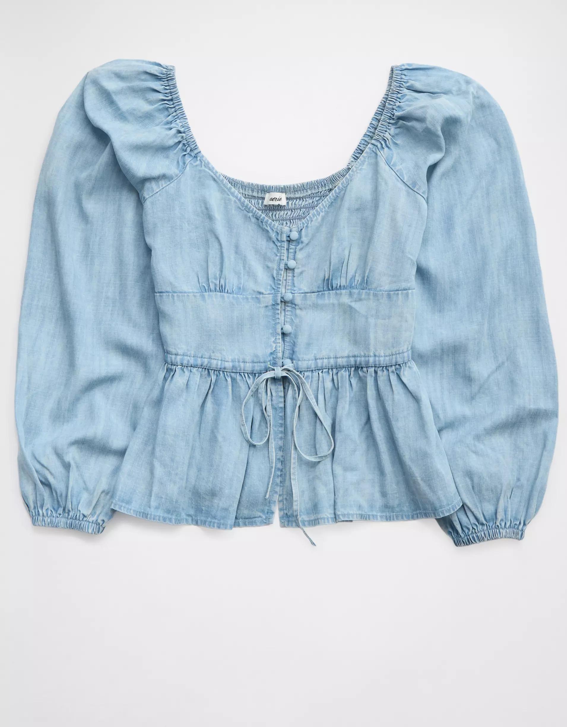 Aerie Long Sleeve Peplum Top Product Image