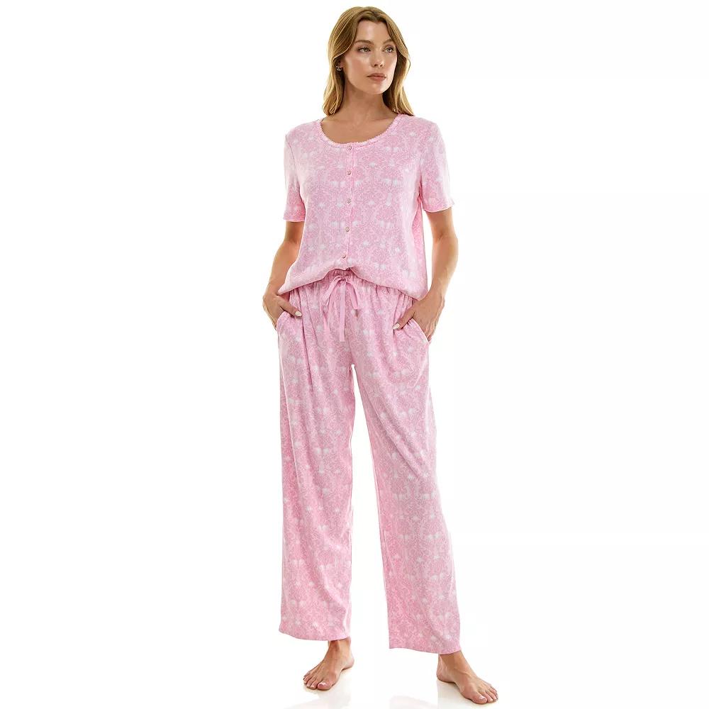 Women's Croft & Barrow® 2-pc. Pointelle Short Sleeve Pajama Top & Pajama Pants Set,  Product Image